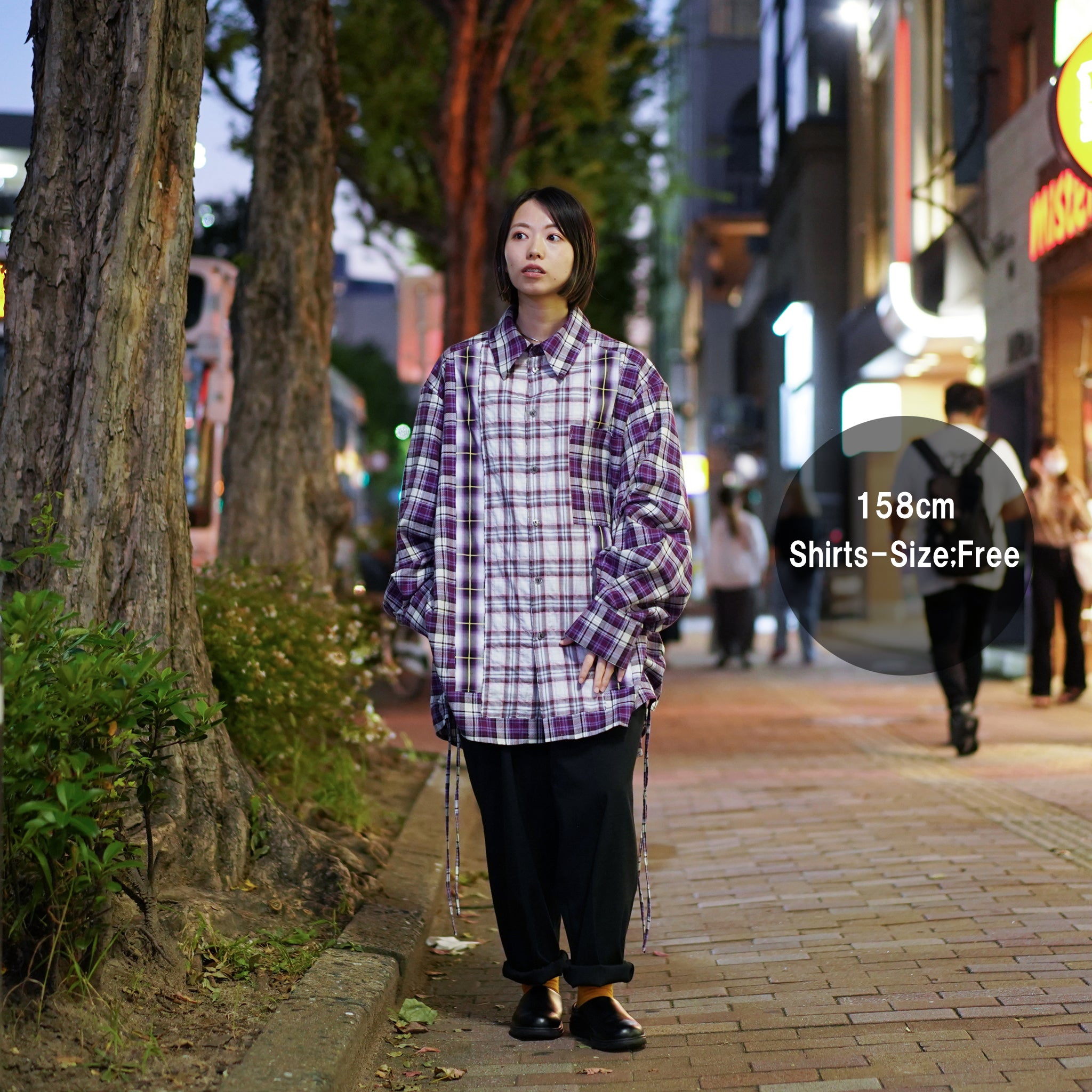 No:pw21t01 | Name:OVERSIZED SPLICED FLANNEL SHIRT | Color:Purple | Size:Free【PLATEAU STUDIO_プラトー スタジオ】