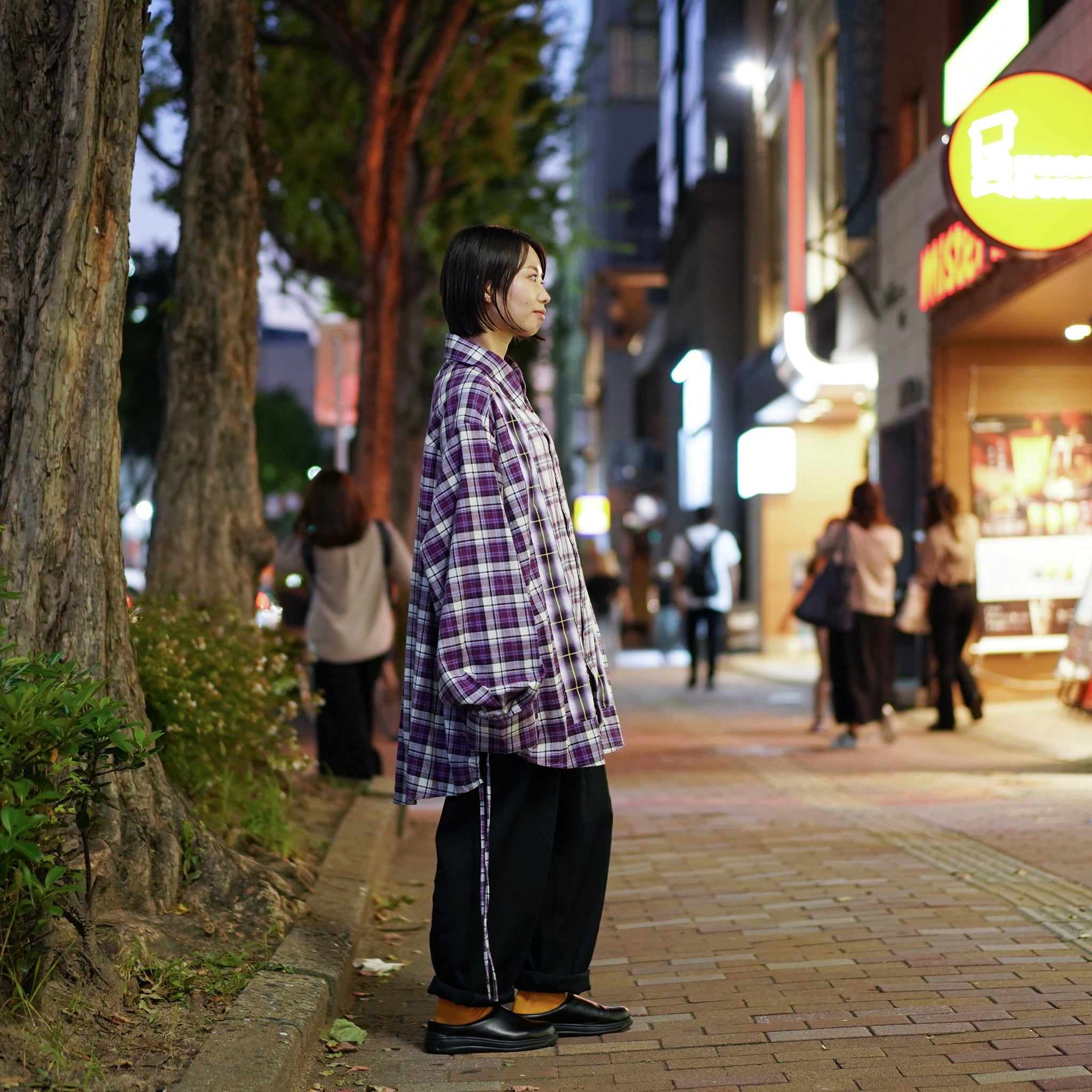 No:pw21t01 | Name:OVERSIZED SPLICED FLANNEL SHIRT | Color:Purple | Size:Free【PLATEAU STUDIO_プラトー スタジオ】