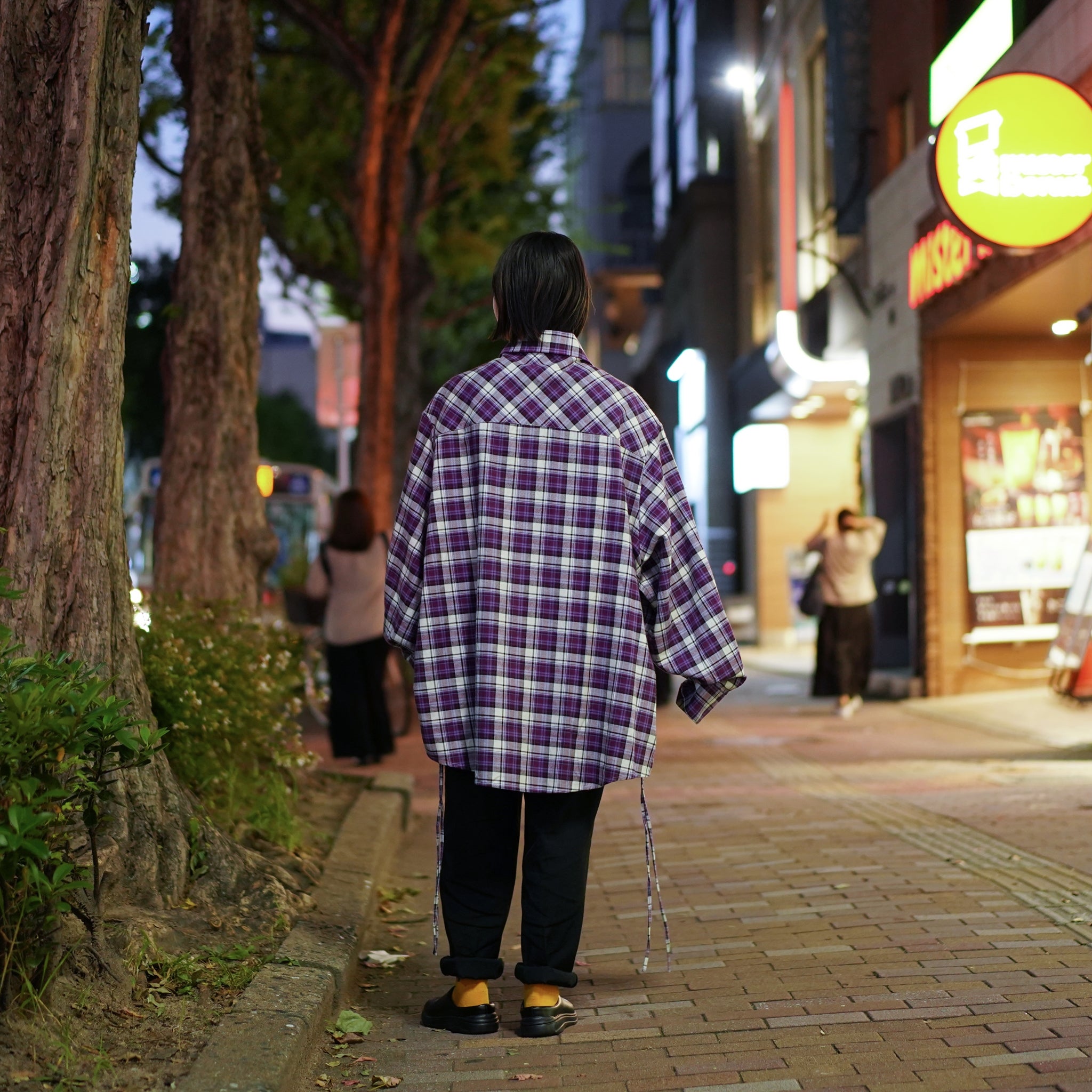 No:pw21t01 | Name:OVERSIZED SPLICED FLANNEL SHIRT | Color:Purple | Size:Free【PLATEAU STUDIO_プラトー スタジオ】