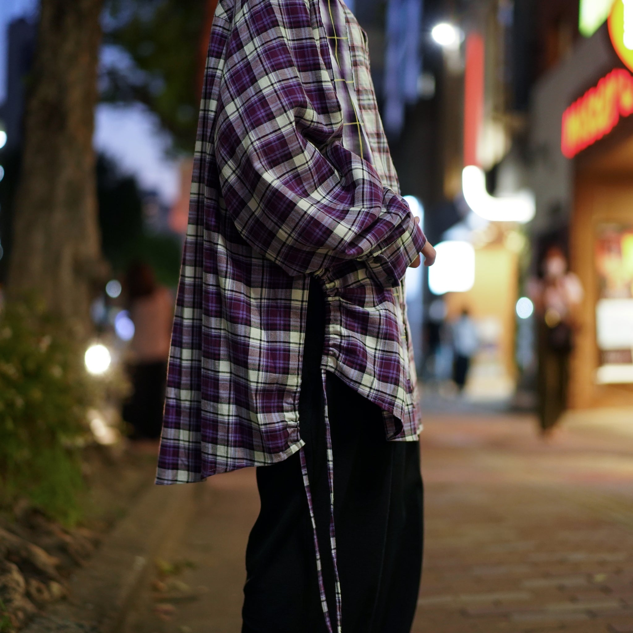 No:pw21t01 | Name:OVERSIZED SPLICED FLANNEL SHIRT | Color:Purple | Size:Free【PLATEAU STUDIO_プラトー スタジオ】