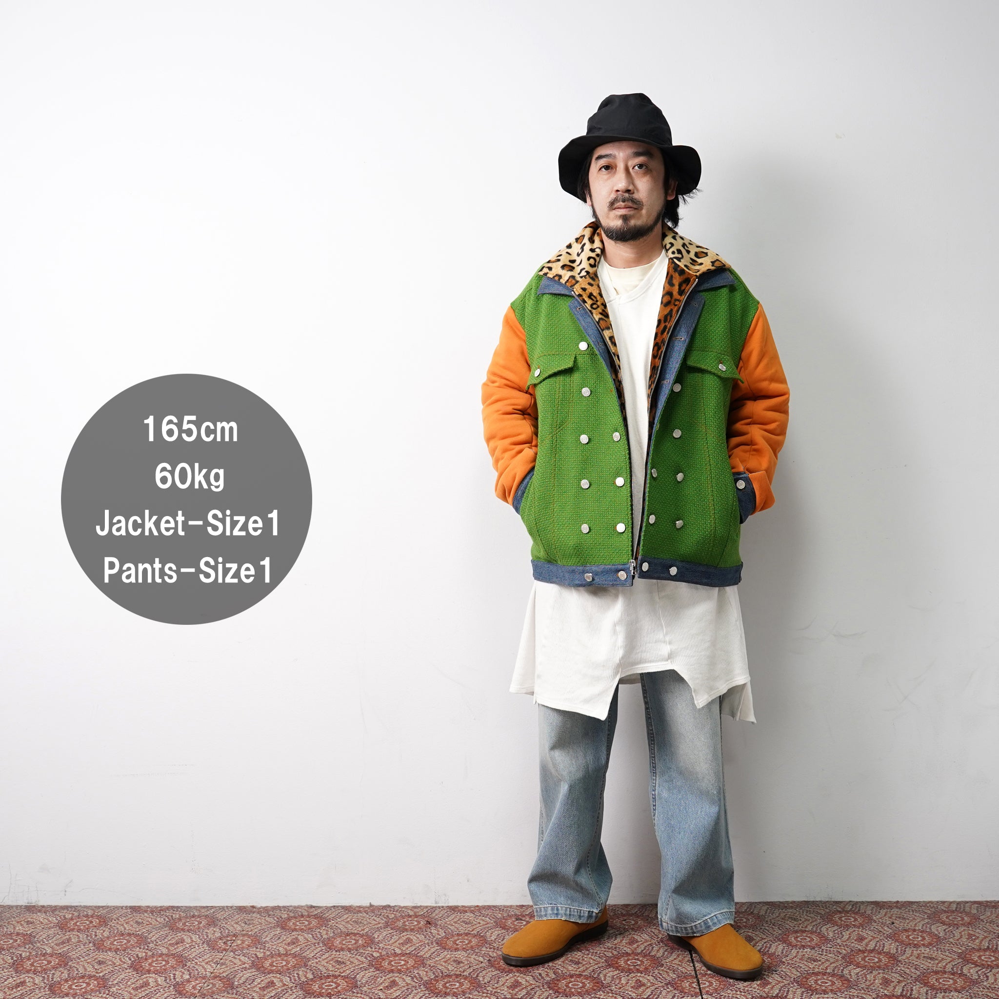 No:pw21j03 | Name:TRIPLE LAYER MULTI JACKET | Color:Denim-Grn-Orange-Leopard | Size:1/2【PLATEAU STUDIO_プラトー スタジオ】【archive】