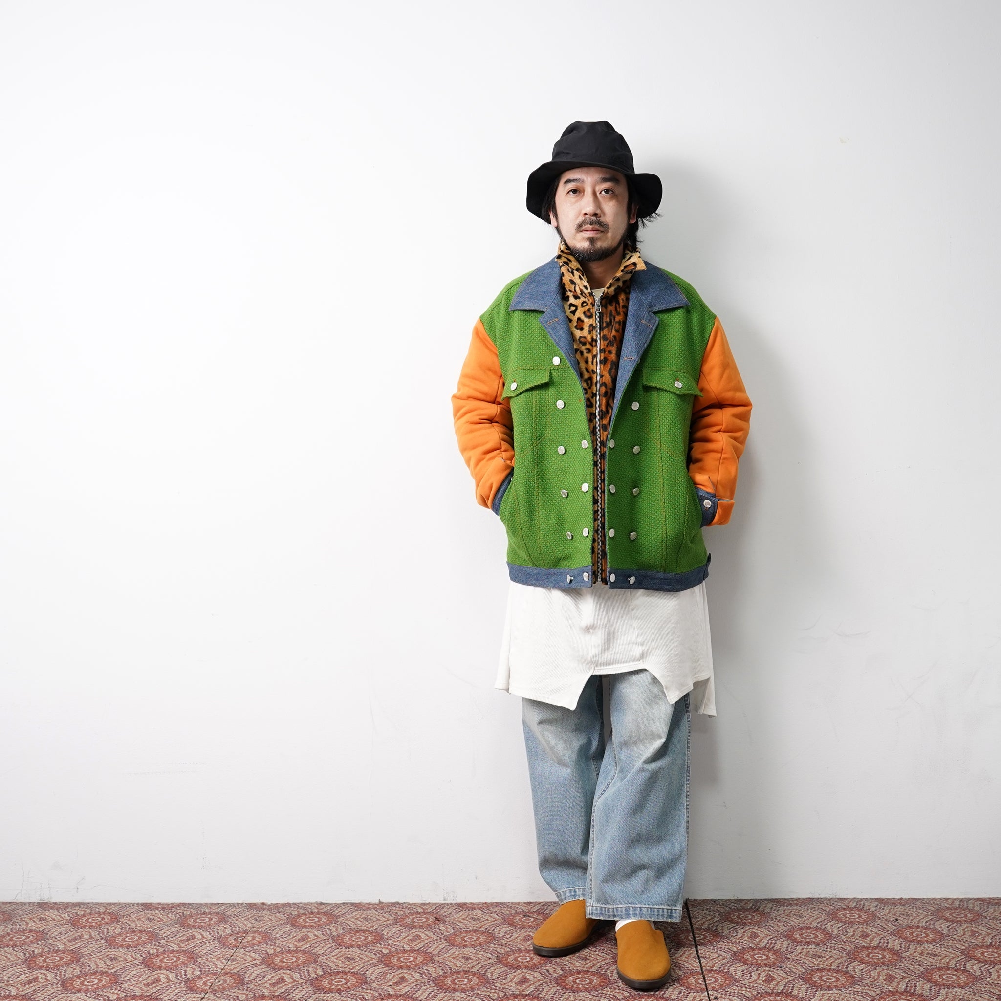 No:pw21j03 | Name:TRIPLE LAYER MULTI JACKET | Color:Denim-Grn-Orange-Leopard | Size:1/2【PLATEAU STUDIO_プラトー スタジオ】【archive】
