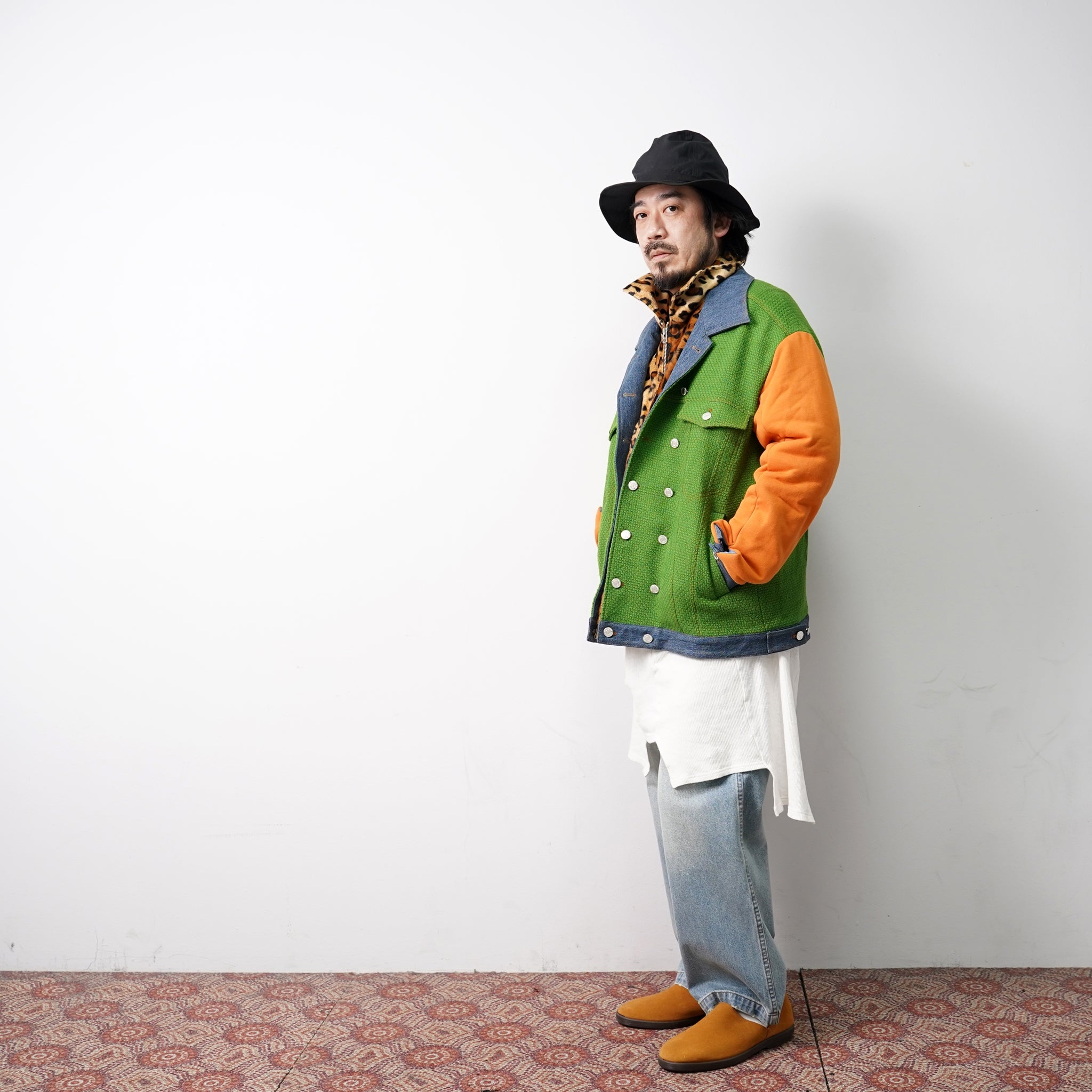No:pw21j03 | Name:TRIPLE LAYER MULTI JACKET | Color:Denim-Grn-Orange-Leopard | Size:1/2【PLATEAU STUDIO_プラトー スタジオ】【archive】