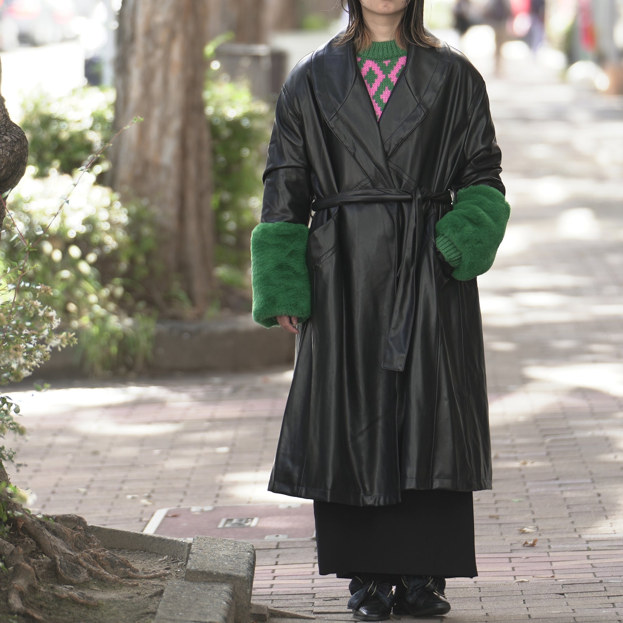 No:J1837BC07 | Name:BAILEY | Color:Black/Green Fur | Size:8/36/S |【JAKKE_ジャッキー】