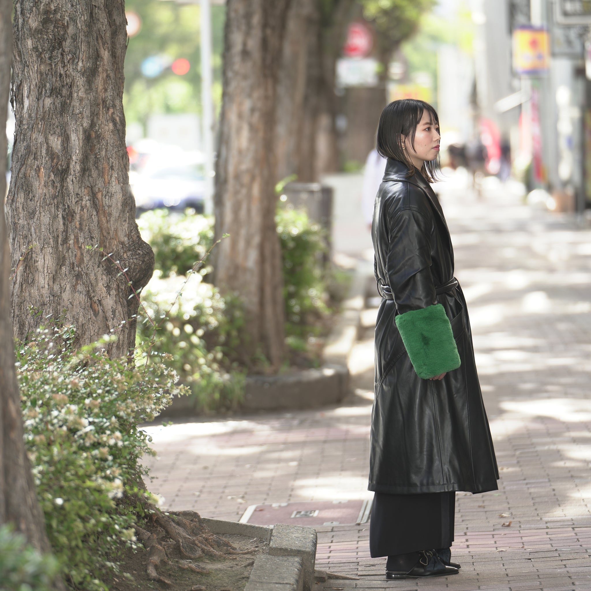 No:J1837BC07 | Name:BAILEY | Color:Black/Green Fur | Size:8/36/S |【JAKKE_ジャッキー】