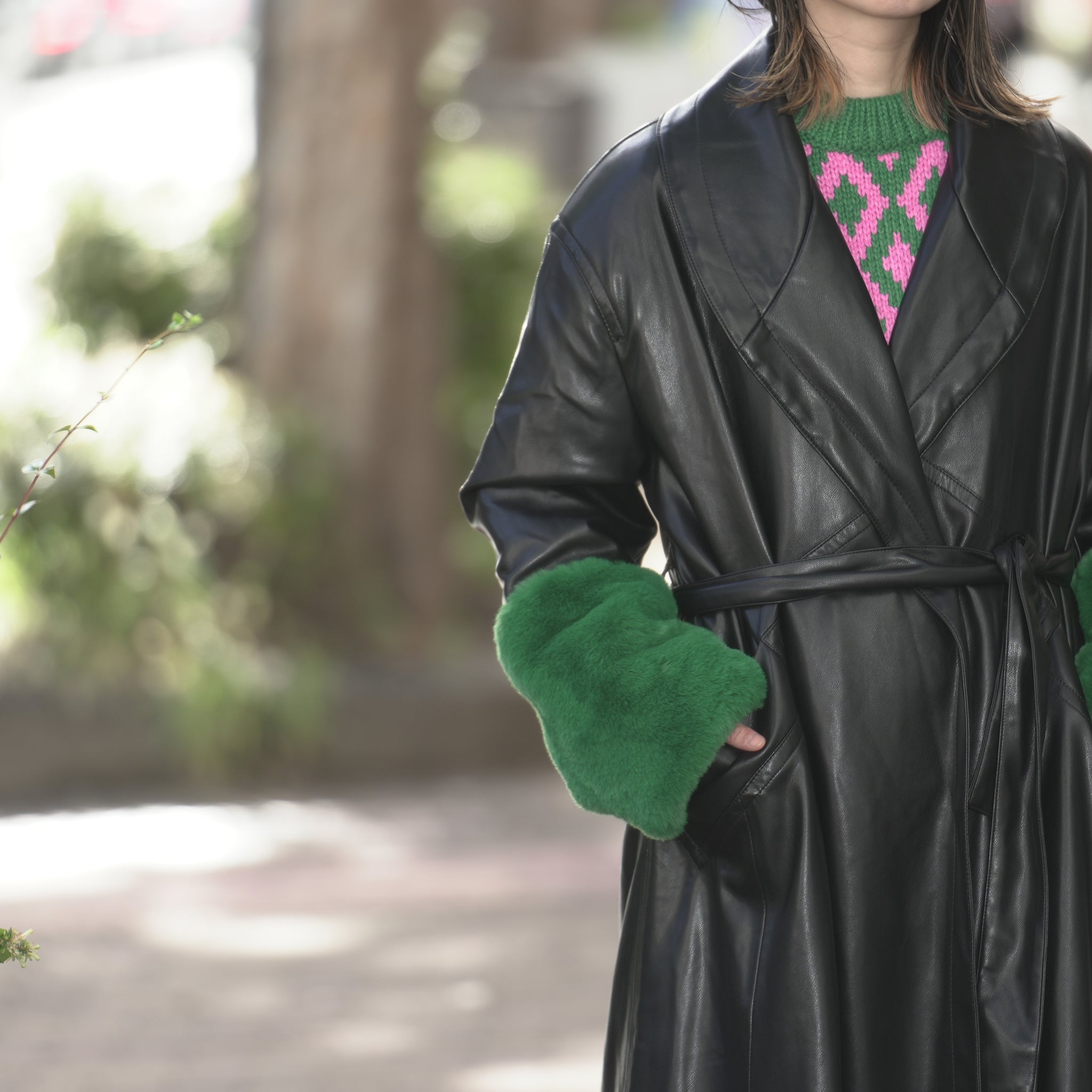 No:J1837BC07 | Name:BAILEY | Color:Black/Green Fur | Size:8/36/S |【JAKKE_ジャッキー】