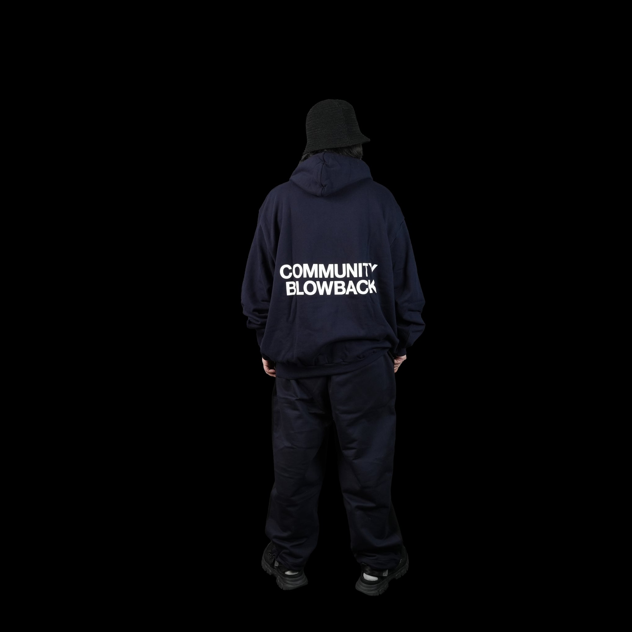 UN-002_KM_a | BACK PRINT HOODIE – Dark Navy | UNTRACE