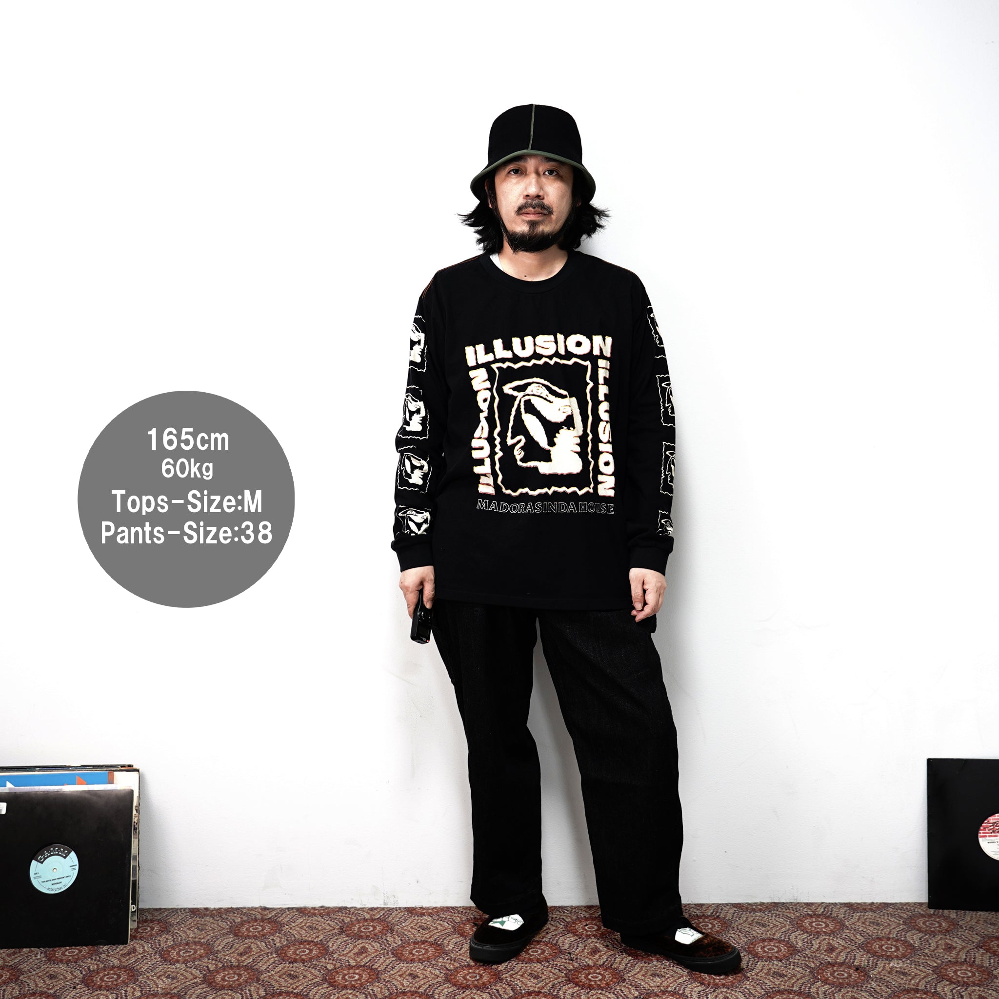 No:24340 | Name:MADORASINDAHOUSE ILLUSION LONGSLEEVE BF TEE | Color:Washed Black | Size:M/L【ONE TEASPOON_ワンティースプーン】【archive】