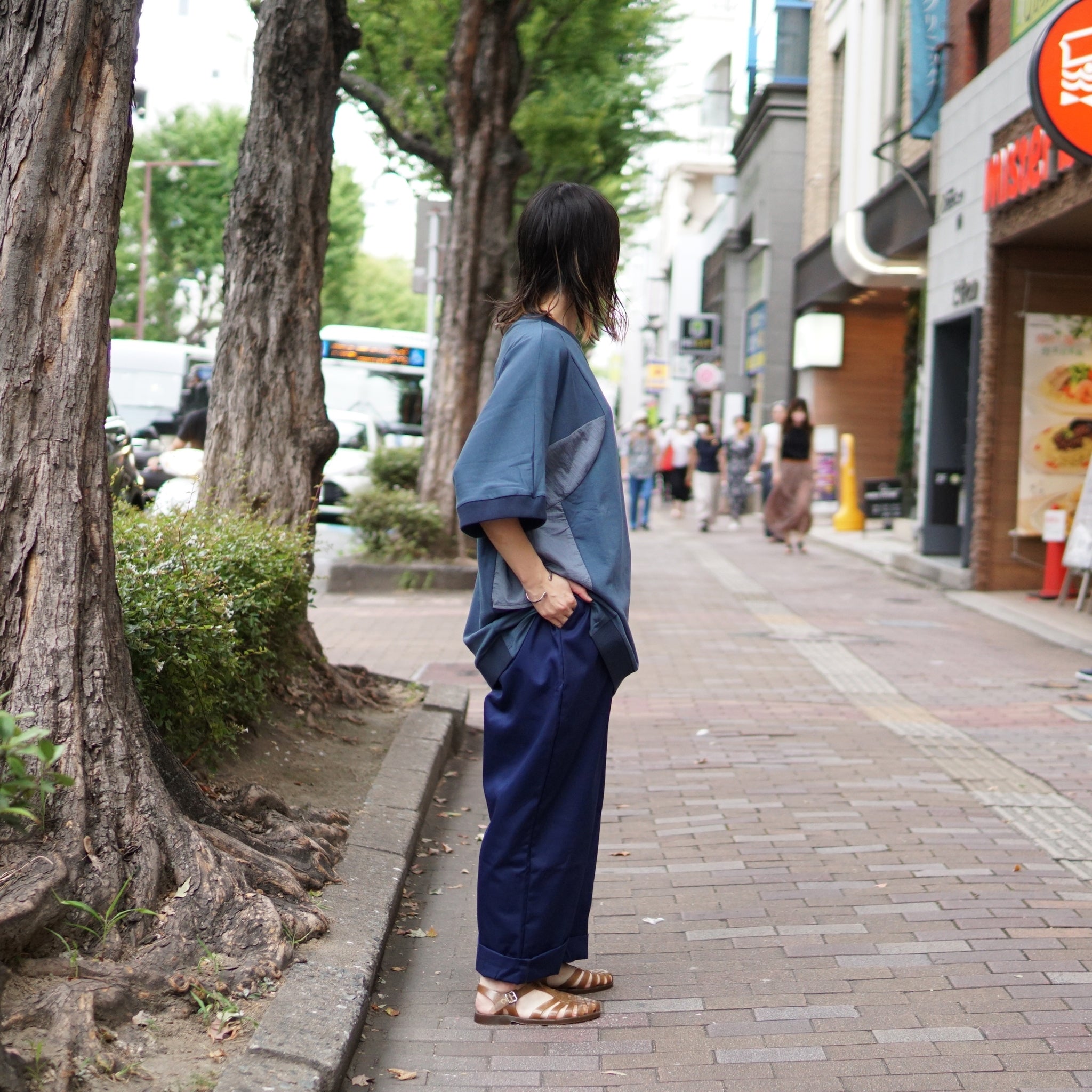 WDM13R0421B | Rib Sleeve Loose Fit Tee | Color:Gray Blue【WEAVISM_ウィーヴィズム】