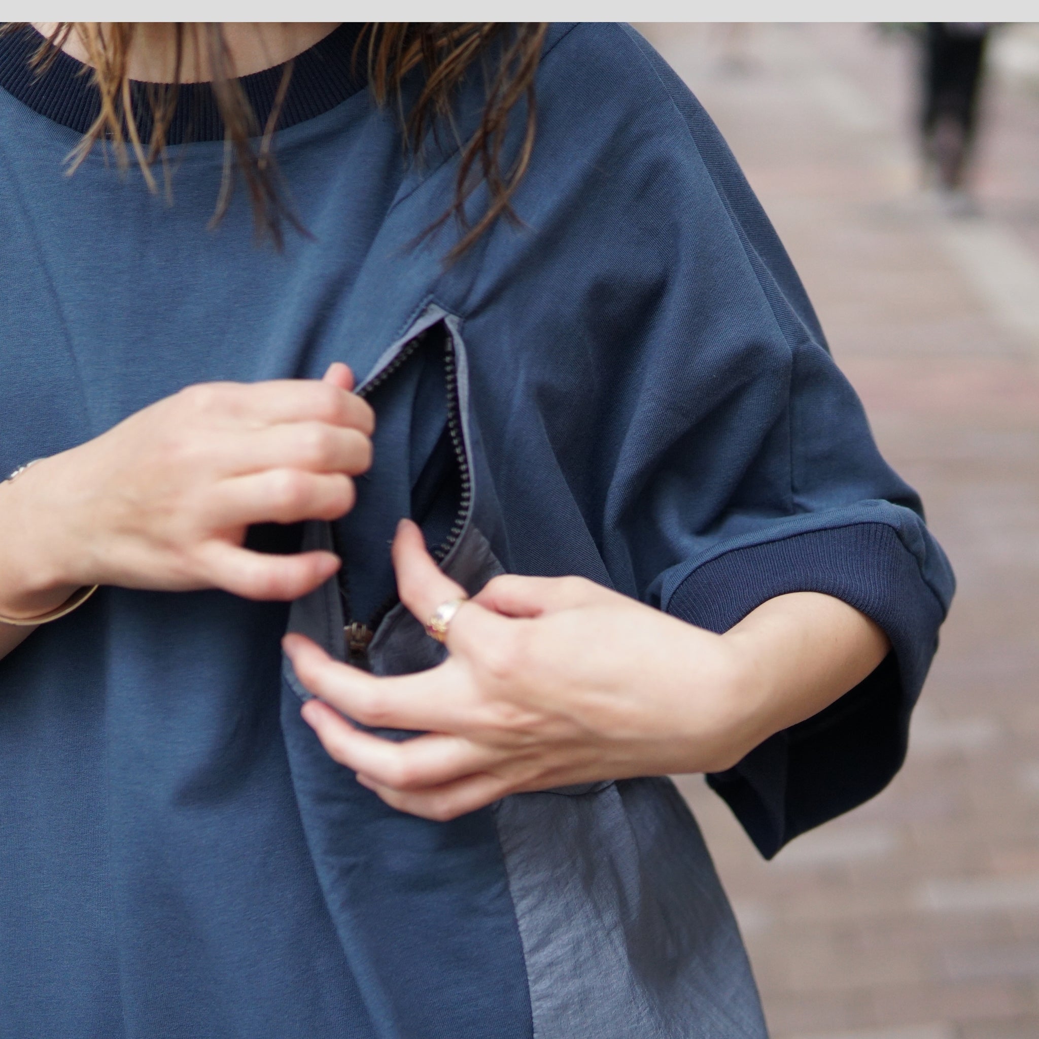 WDM13R0421B | Rib Sleeve Loose Fit Tee | Color:Gray Blue【WEAVISM_ウィーヴィズム】