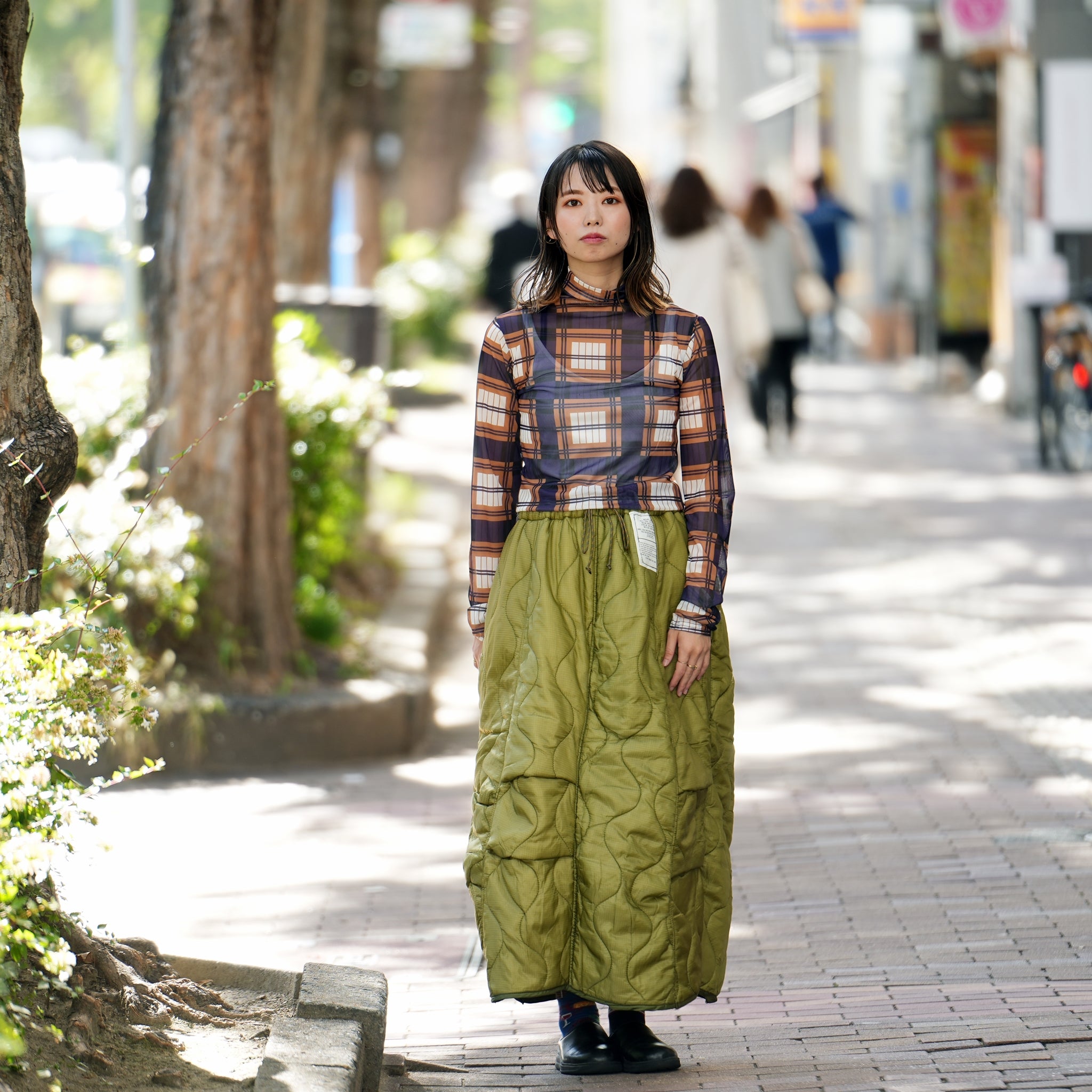 odd22fw06 | Quilting Long Skirt – Olive | ODDMENT