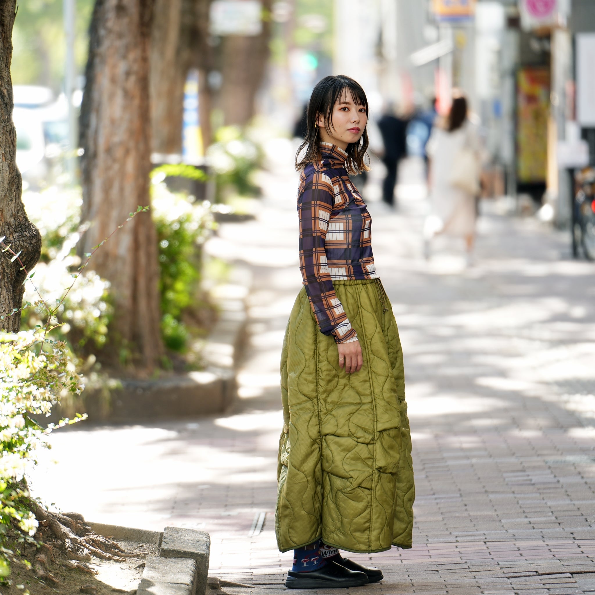 odd22fw06 | Quilting Long Skirt – Olive | ODDMENT