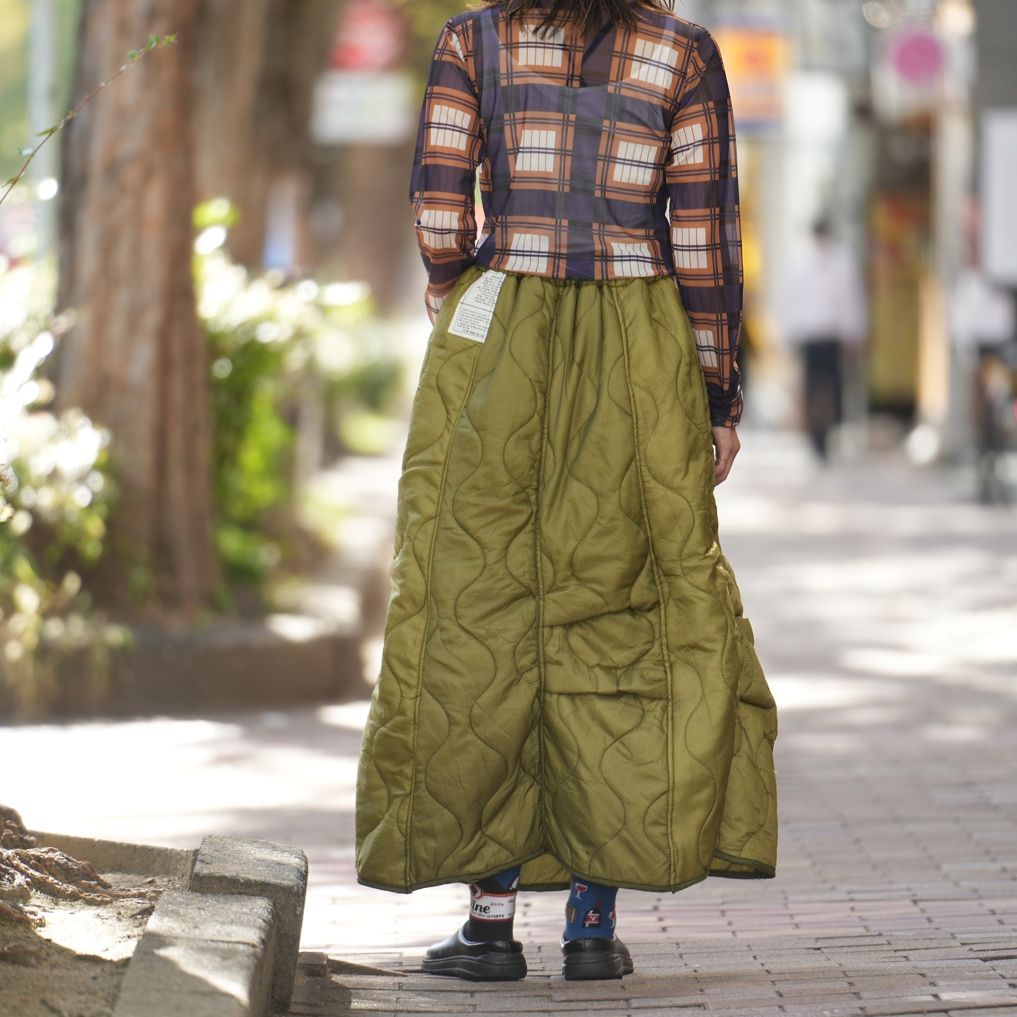 odd22fw06 | Quilting Long Skirt – Olive | ODDMENT