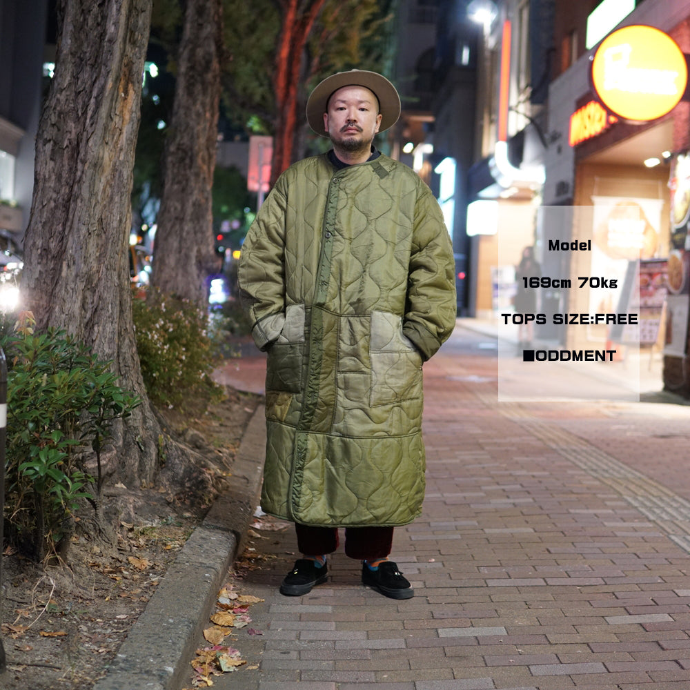 oddlong | Quilting Long Coat – Olive | Size:Free | ODDMENT