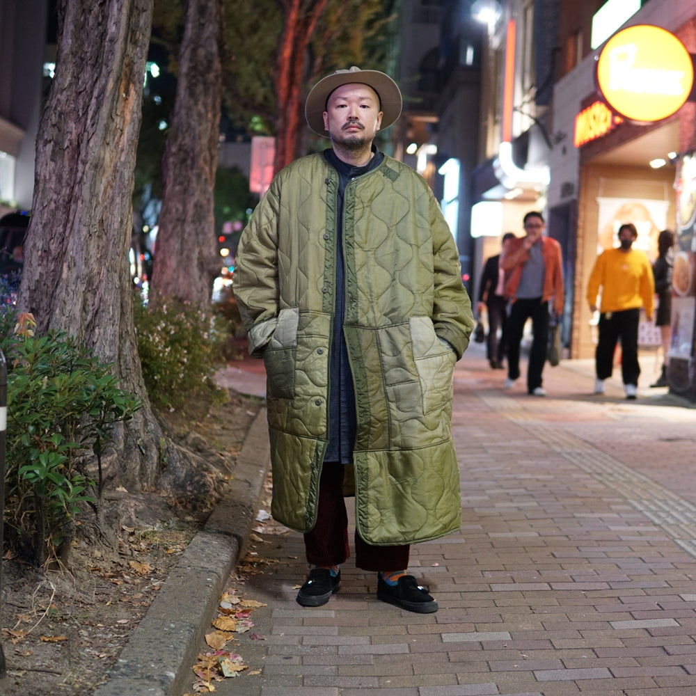 oddlong | Quilting Long Coat – Olive | Size:Free | ODDMENT