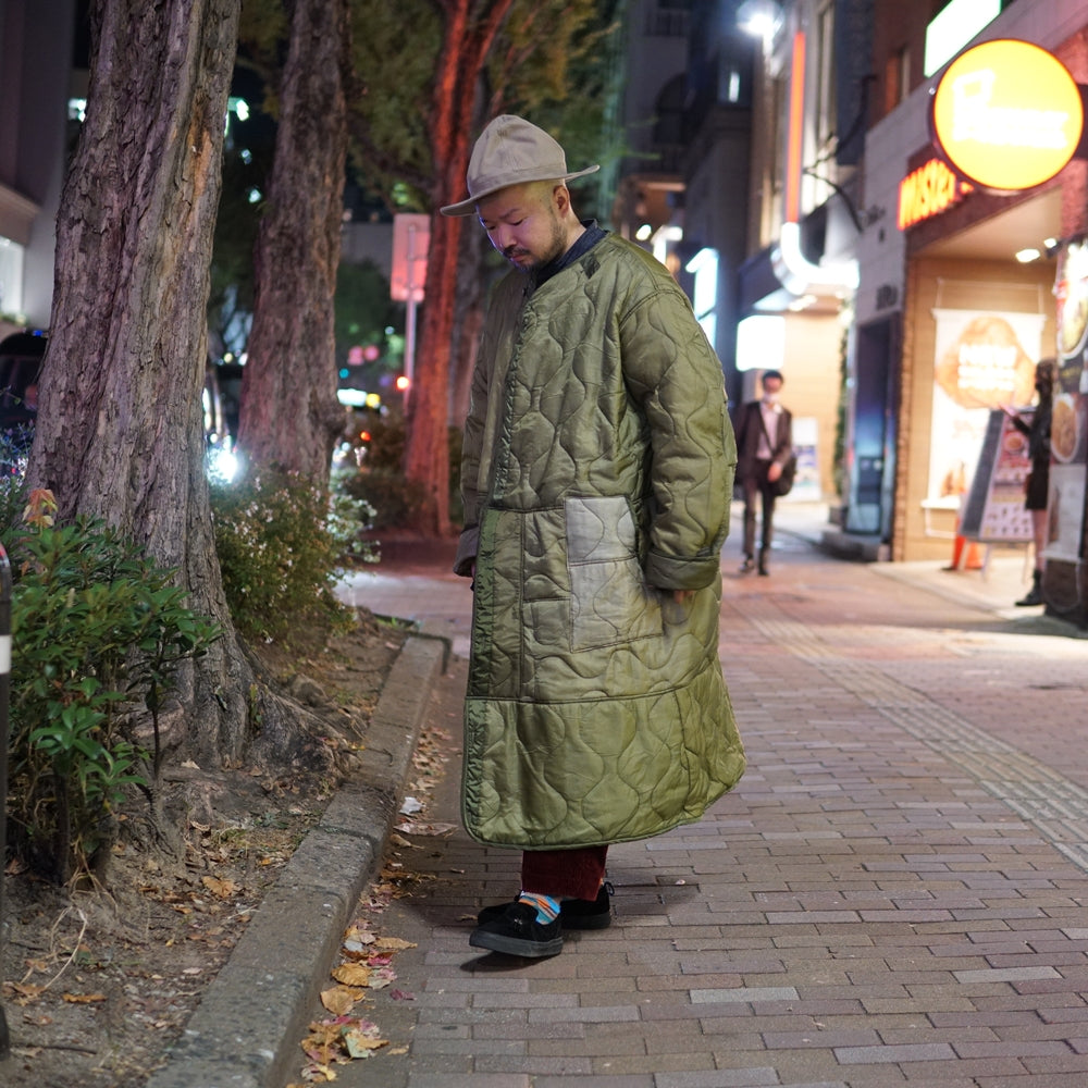 oddlong | Quilting Long Coat – Olive | Size:Free | ODDMENT