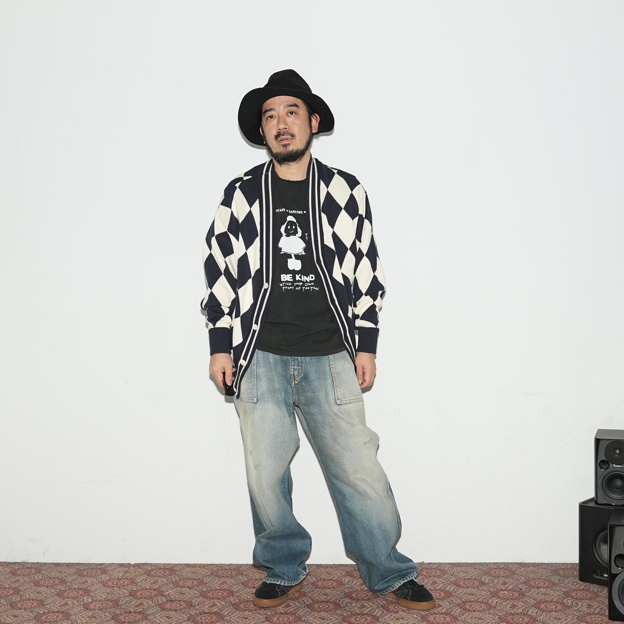 23#08373-3010 | Diamond pattern Cotton Knit Cardigan | Color:ネイビー【MINAMI ANDERSON_ミナミアンダーソン】