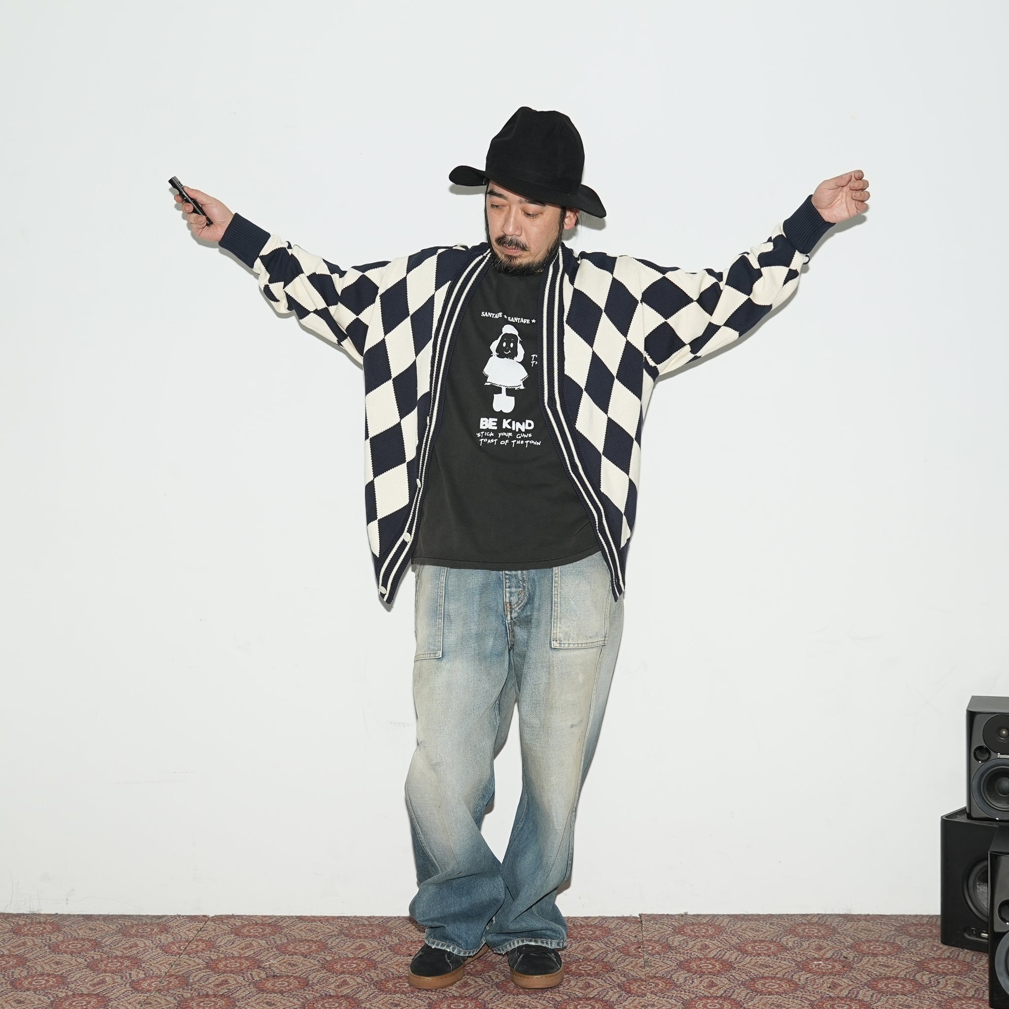 23#08373-3010 | Diamond pattern Cotton Knit Cardigan | Color:ネイビー【MINAMI ANDERSON_ミナミアンダーソン】