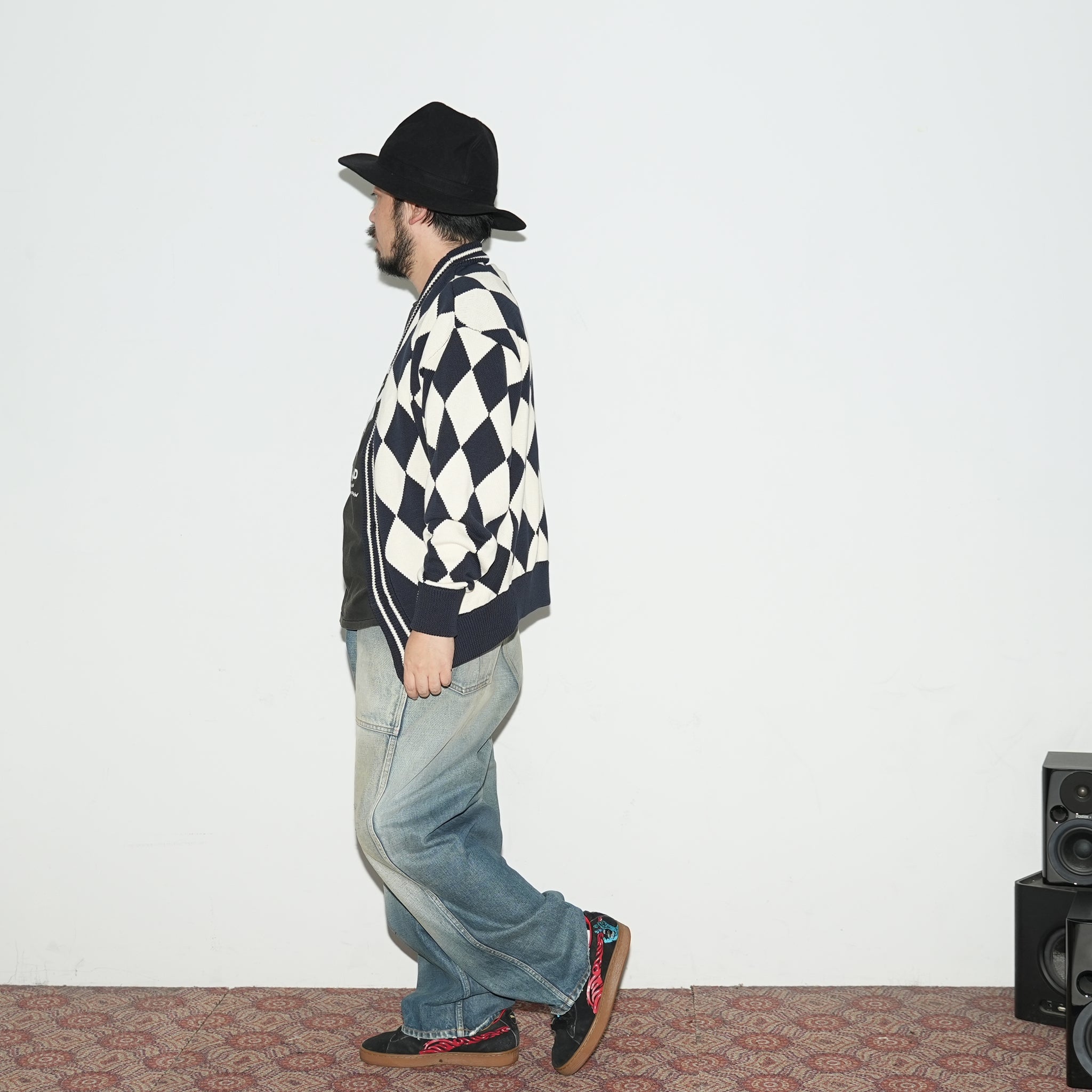 23#08373-3010 | Diamond pattern Cotton Knit Cardigan | Color:ネイビー【MINAMI ANDERSON_ミナミアンダーソン】