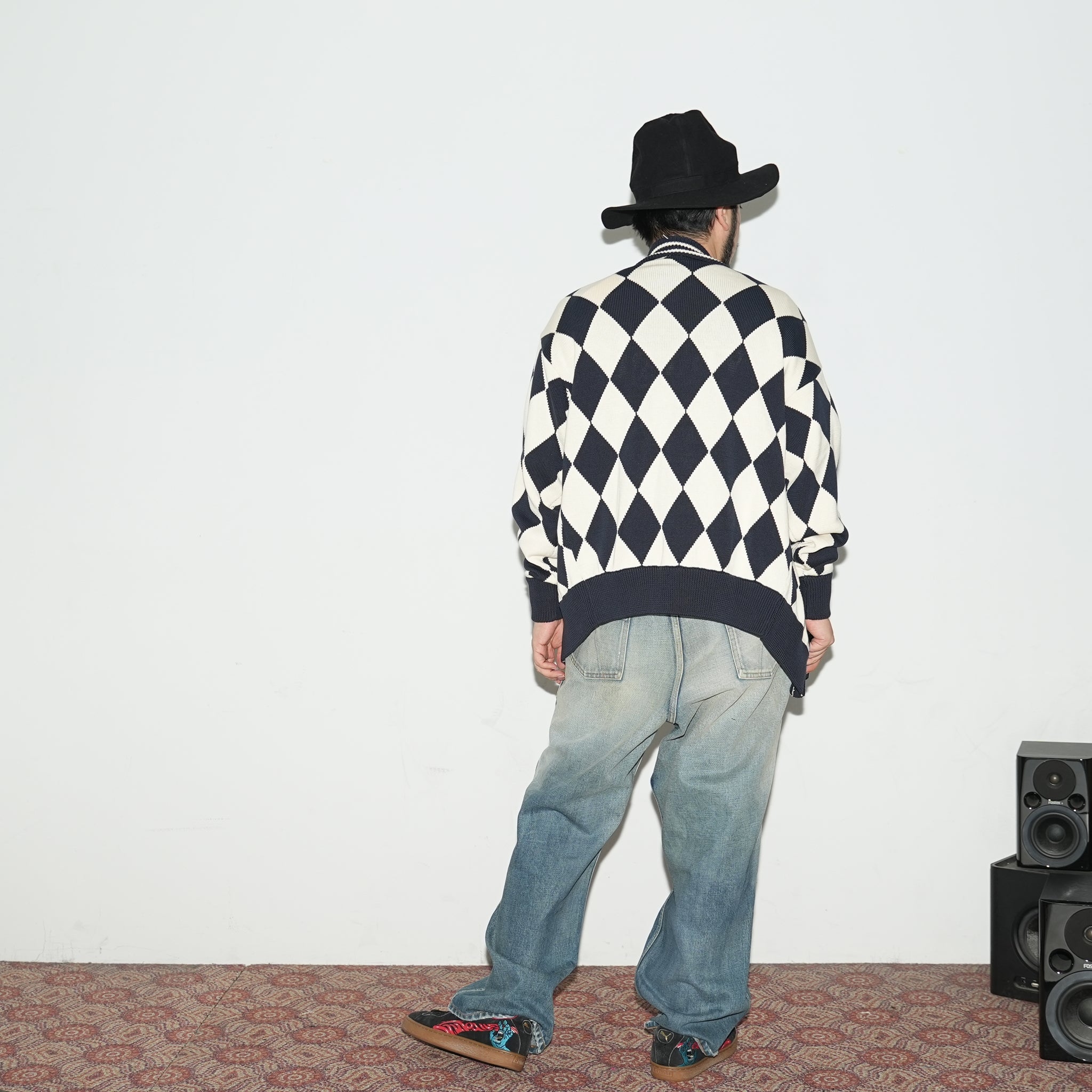 23#08373-3010 | Diamond pattern Cotton Knit Cardigan | Color:ネイビー【MINAMI ANDERSON_ミナミアンダーソン】