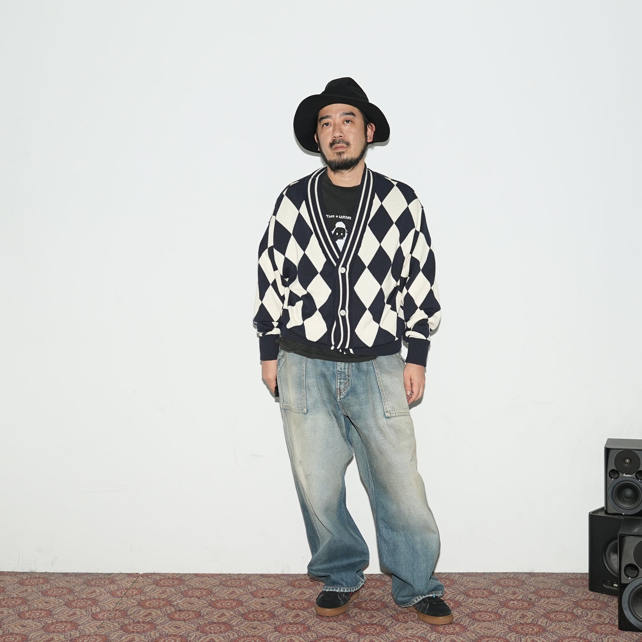 23#08373-3010 | Diamond pattern Cotton Knit Cardigan | Color:ネイビー【MINAMI ANDERSON_ミナミアンダーソン】