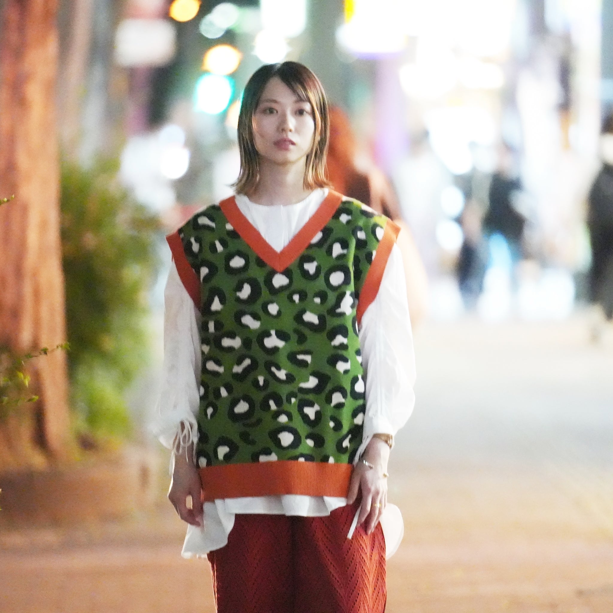 No:ps22kt01-2 | Name:LEOPARD CROPPED VEST | Color:Grn Orange Leopard【PLATEAU STUDIO_プラトー スタジオ】