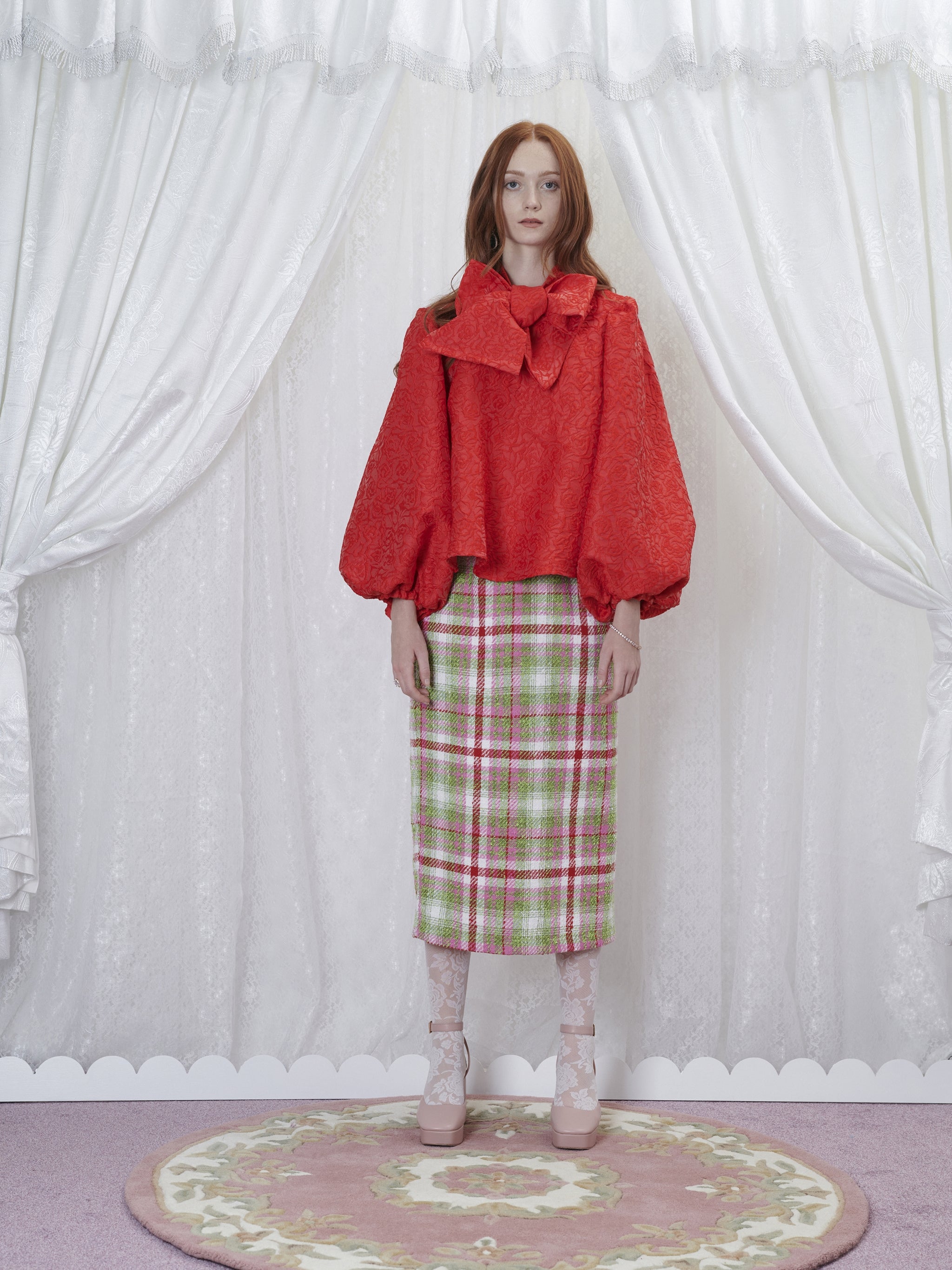 No:24SJ02BL1030RED | Name:Grandma Rose Oversized Bow Blouse | Color:Red | Size:XS/S【SISTER JANE_シスタージェーン】【archive】