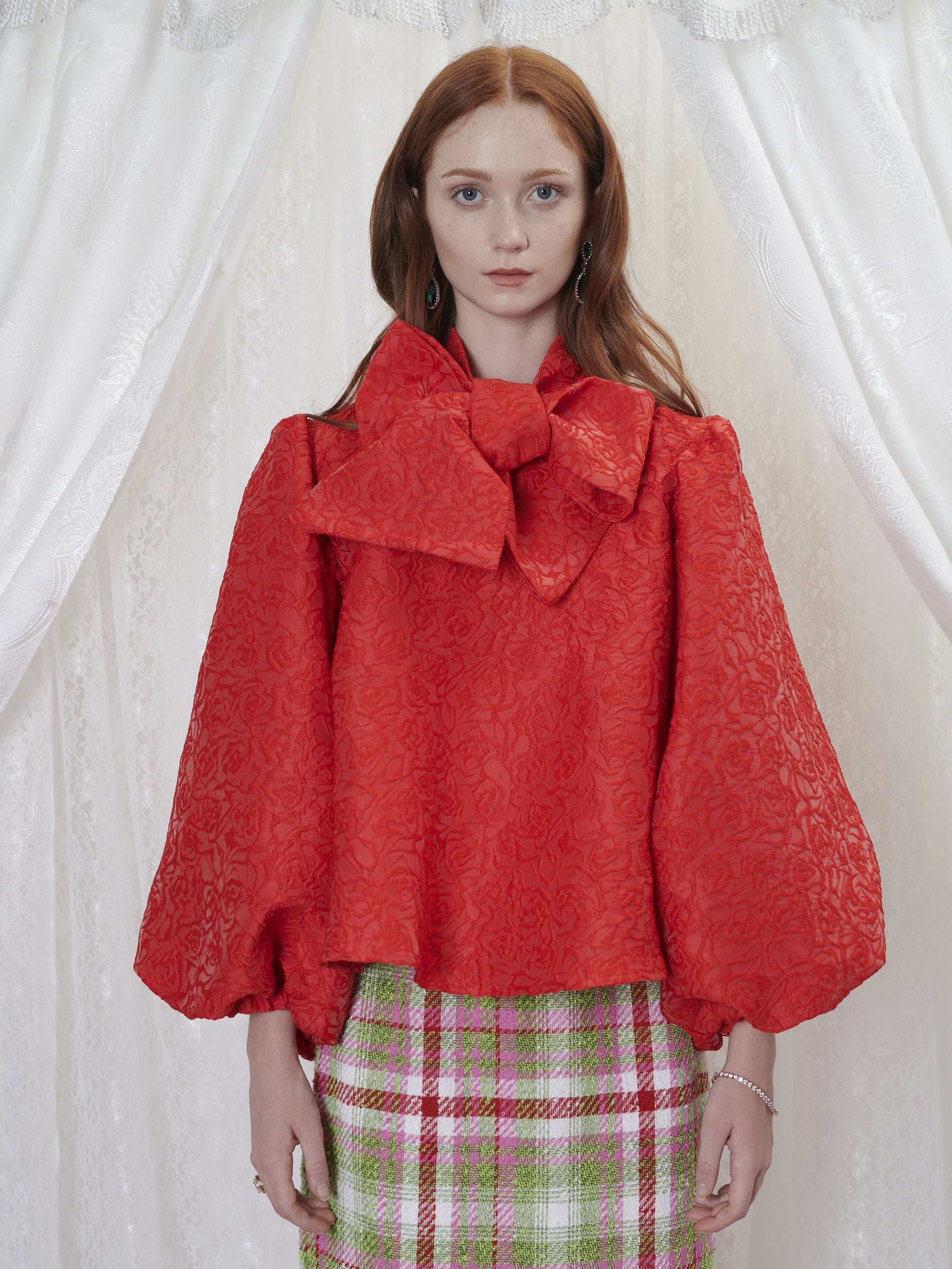 No:24SJ02BL1030RED | Name:Grandma Rose Oversized Bow Blouse | Color:Red | Size:XS/S【SISTER JANE_シスタージェーン】【archive】
