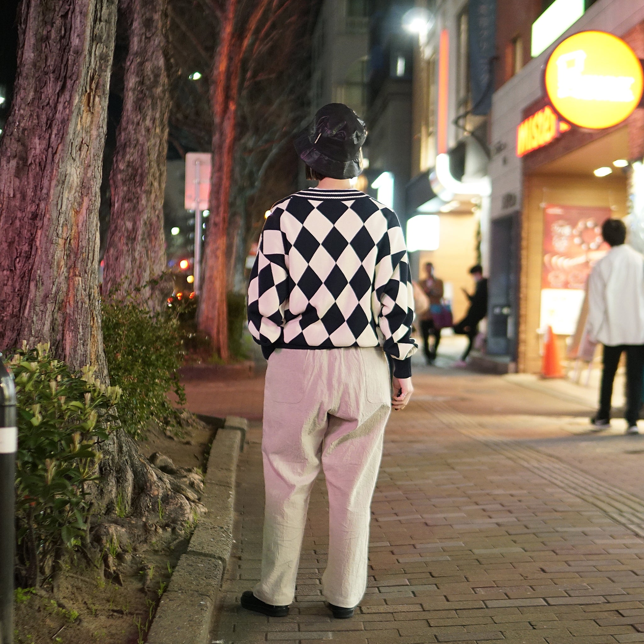 23#08373-3010 | Diamond pattern Cotton Knit Cardigan | Color:ネイビー【MINAMI ANDERSON_ミナミアンダーソン】