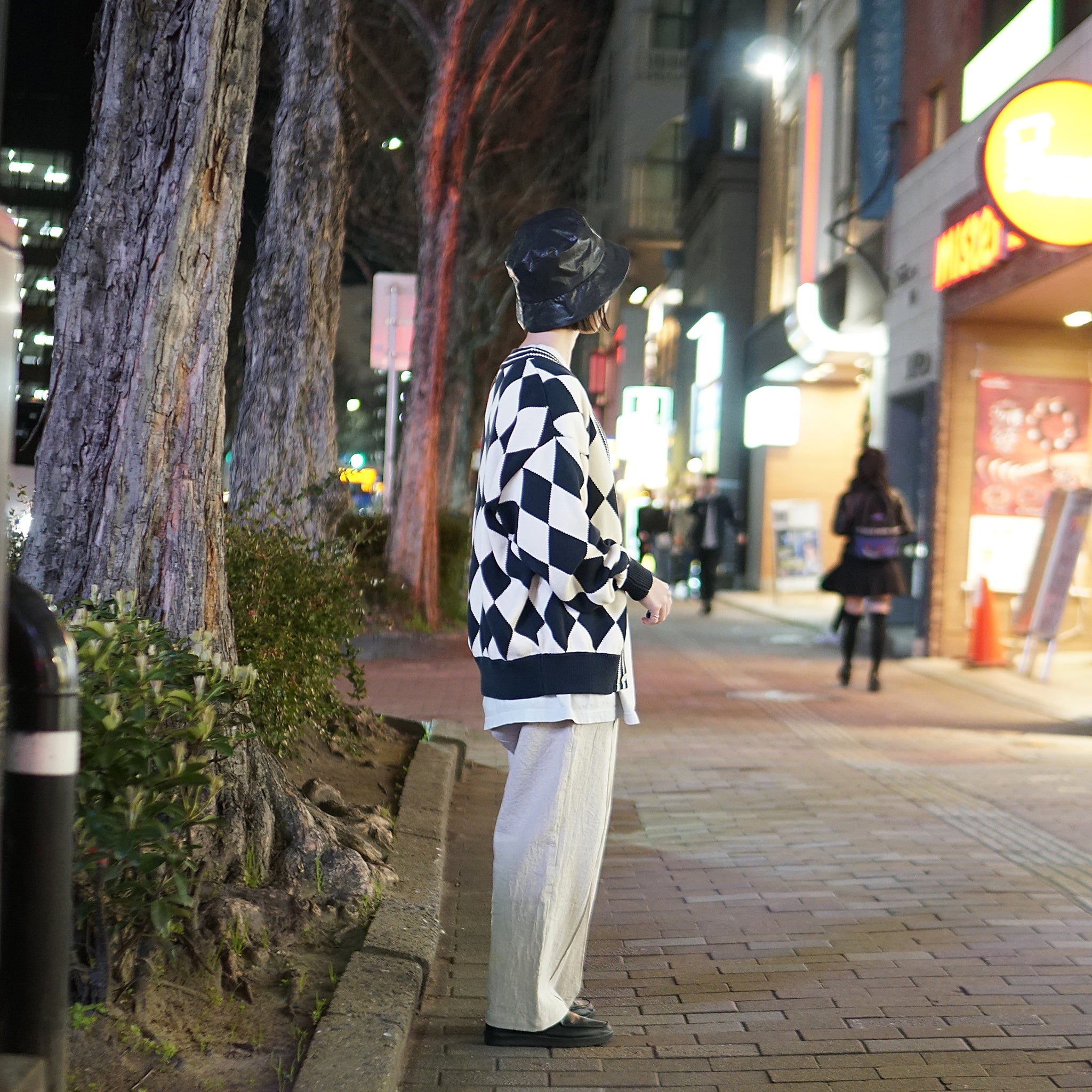 23#08373-3010 | Diamond pattern Cotton Knit Cardigan | Color:ネイビー【MINAMI ANDERSON_ミナミアンダーソン】