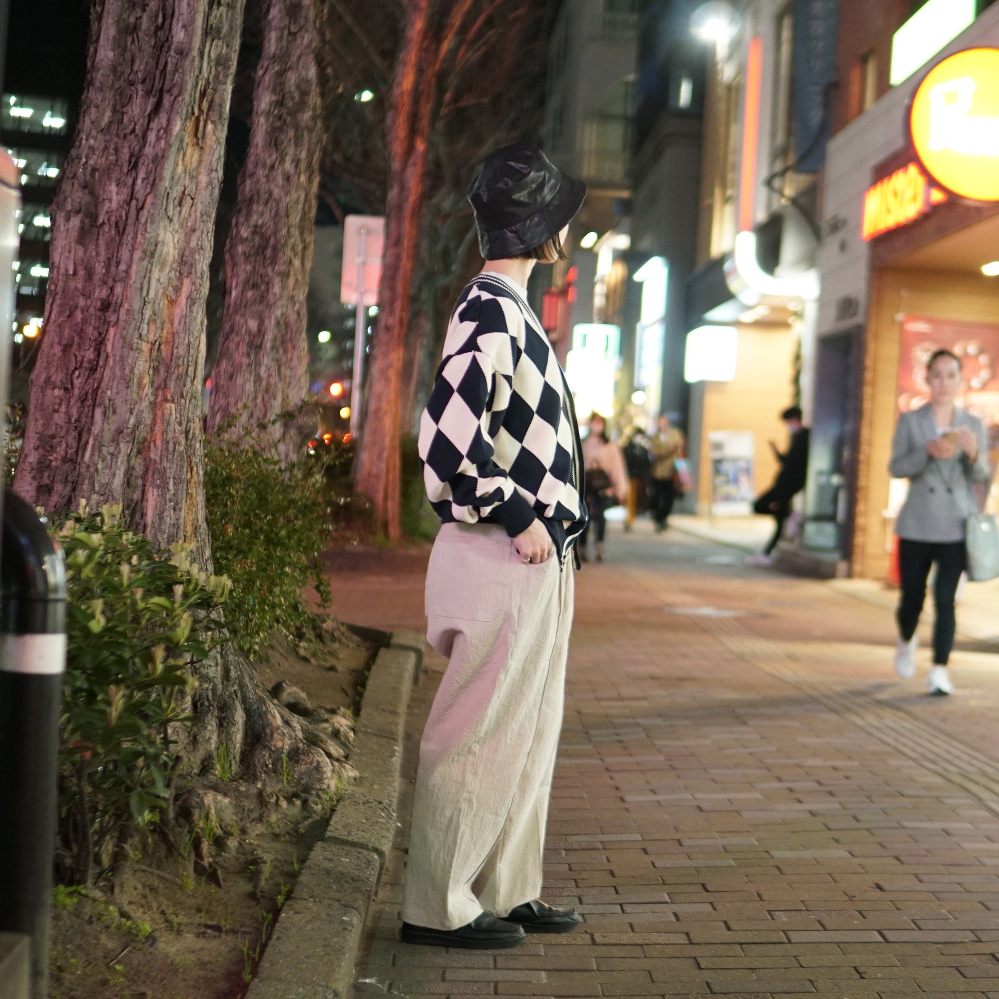 23#08373-3010 | Diamond pattern Cotton Knit Cardigan | Color:ネイビー【MINAMI ANDERSON_ミナミアンダーソン】