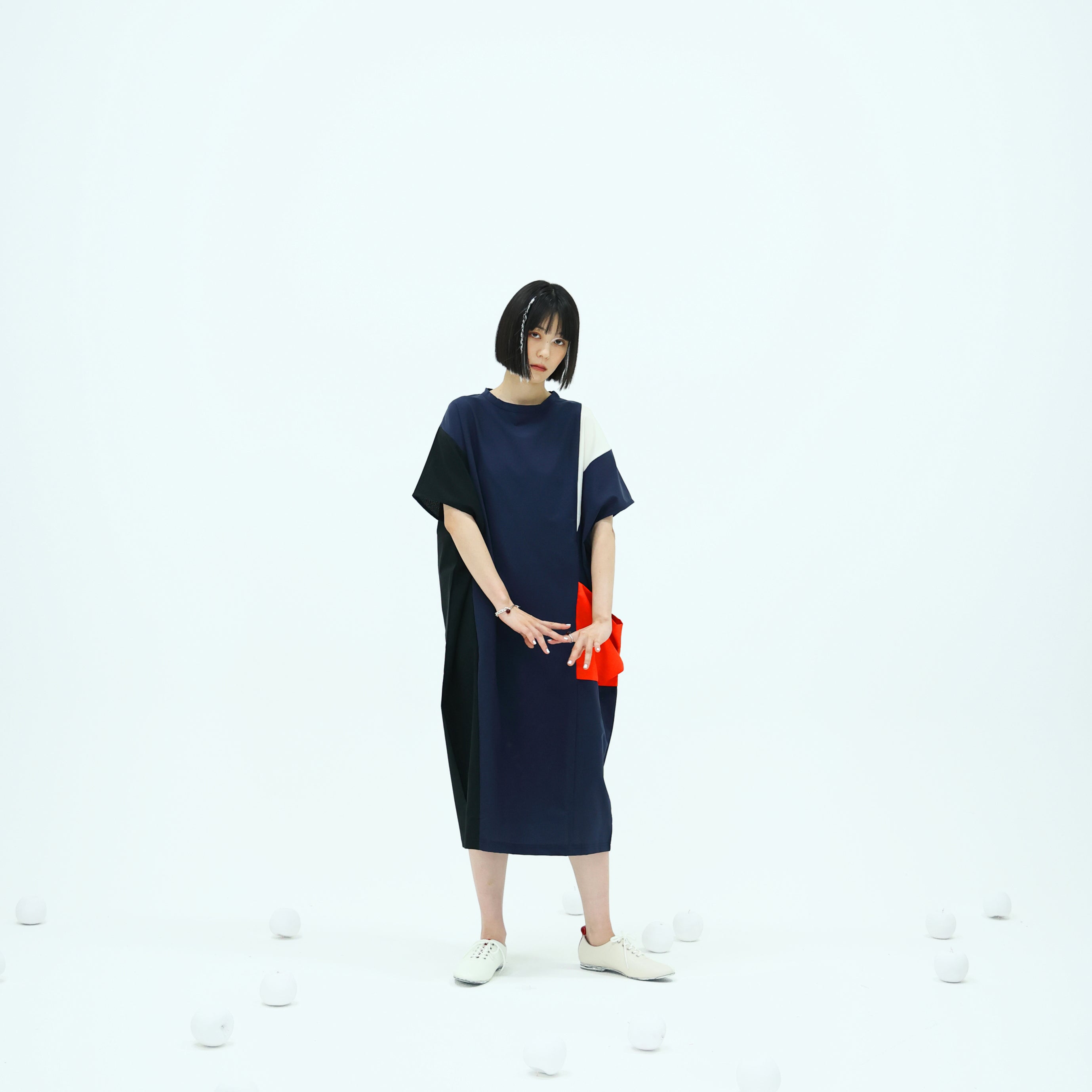 No:bsd23SS-02_b | Name:Color panel onepiece | Color:Navy【BEDSIDEDRAMA_ベッドサイドドラマ】【archive】