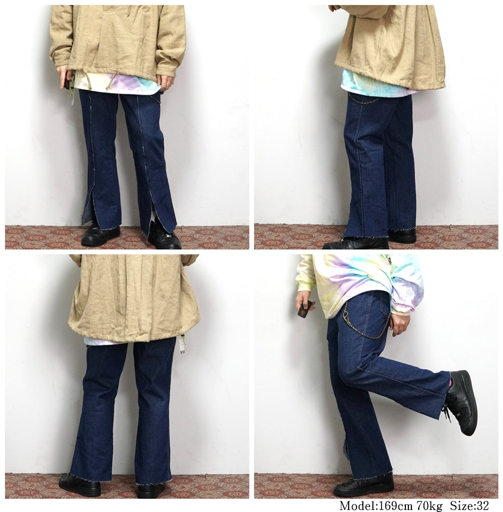 No:REMAKE02 | Name: REMAKE FRONT SLIT DENIM PANTS | Color:PREWASHED INDIGO【RED KAP】-MEG COMPANY-ADDICTION FUKUOKA