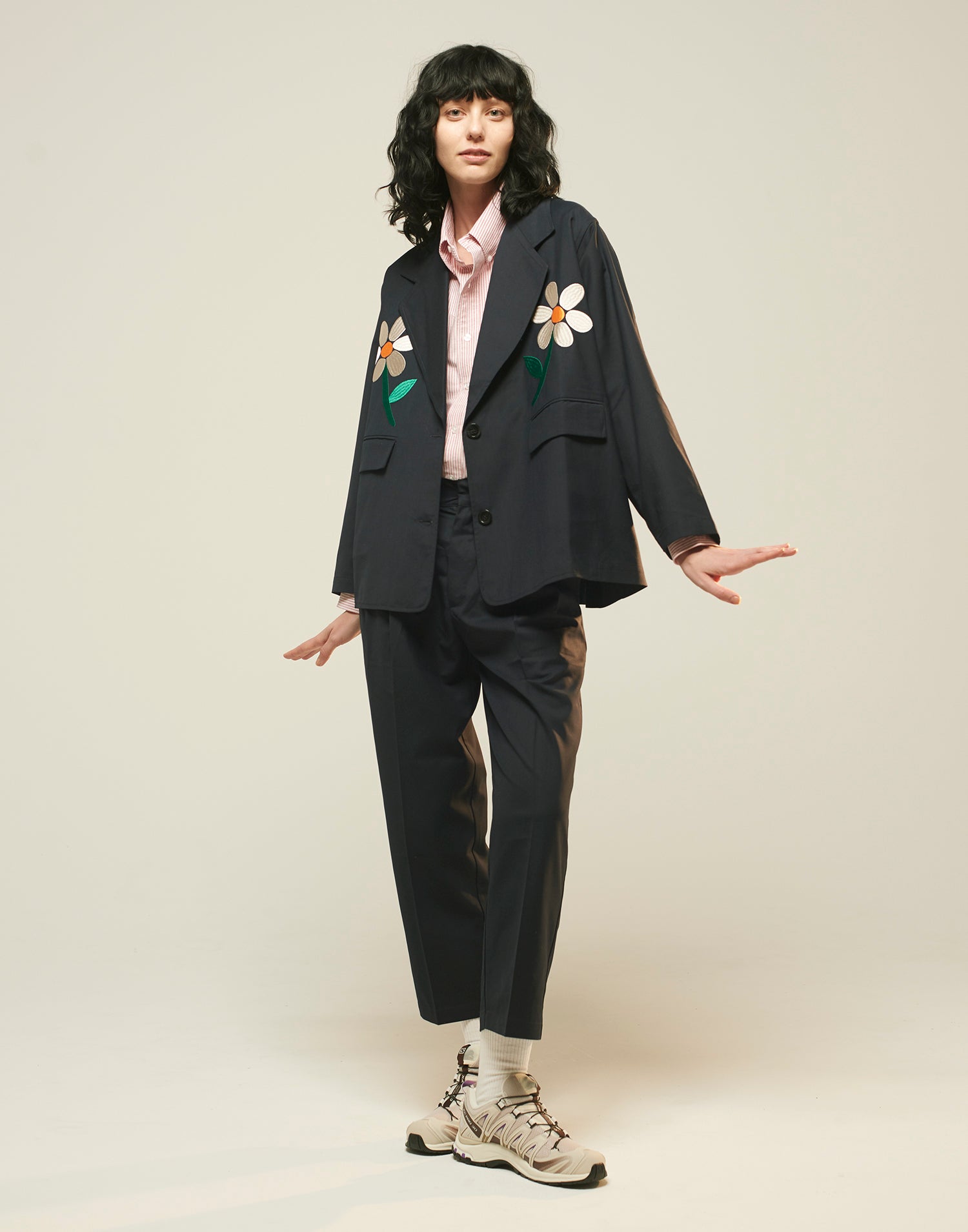 No:LL-JK01 | Name:Flower Embroidery Big Jacket | Color:Gray/Navy【EFILEVOL_エフィレボル】