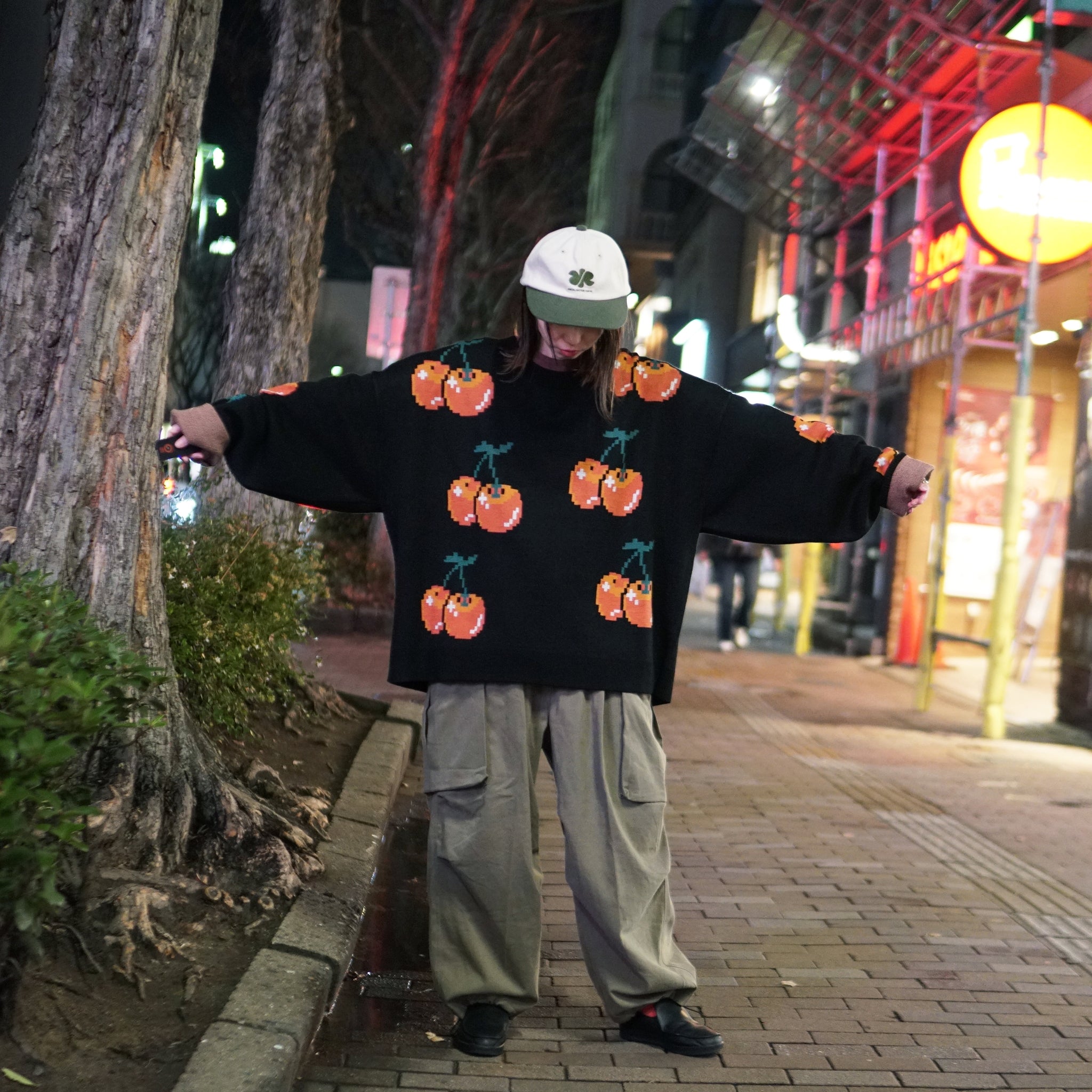 No:pw22kt01 | Name:cherry knit crewneck | Color:Black | Size:1/2【PLATEAU STUDIO_プラトー スタジオ】