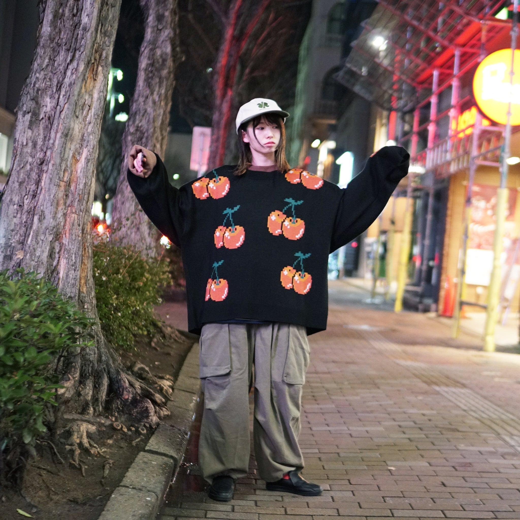 No:pw22kt01 | Name:cherry knit crewneck | Color:Black | Size:1/2【PLATEAU STUDIO_プラトー スタジオ】