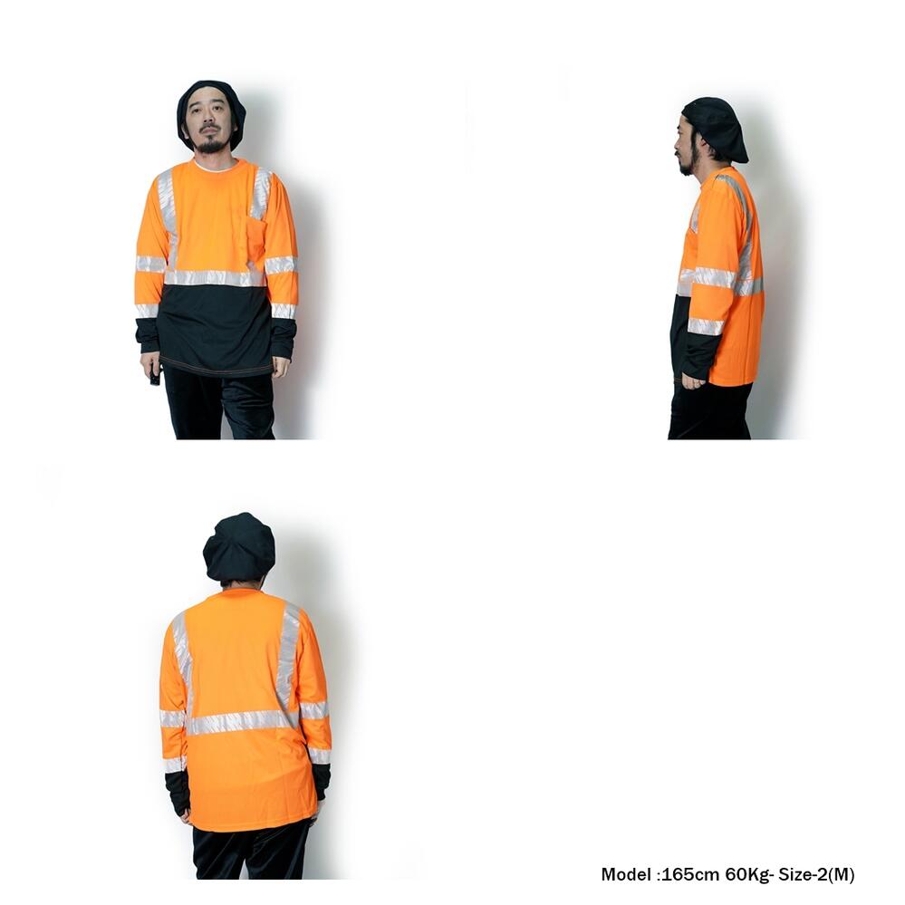 75-5257/5258 H.V LS.SHIRTS w/REF C.STRIP Color: H.V yellow / H.V orange 【MAJESTIC マジェスティック】【ネコポス選択可能】-MAJESTIC-ADDICTION FUKUOKA