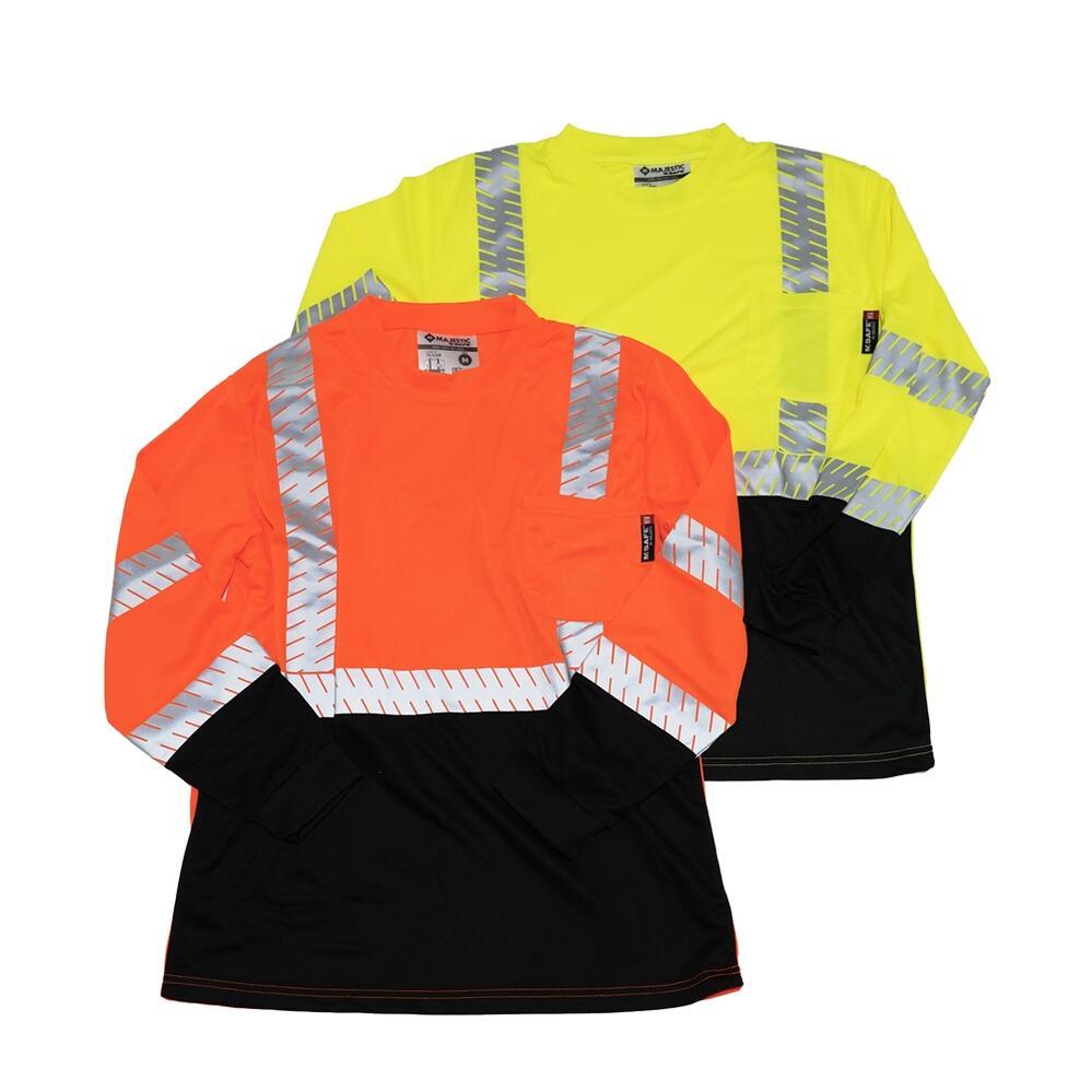 75-5257/5258 H.V LS.SHIRTS w/REF C.STRIP Color: H.V yellow / H.V orange 【MAJESTIC マジェスティック】【ネコポス選択可能】-MAJESTIC-ADDICTION FUKUOKA