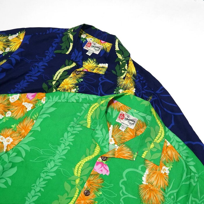 Name:Men's Aloha Shirt-Ohia | Color:Green/Navy | No:542-HASMB【Hilo Hattie ヒロハッティ】【UNISEX ユニセックス】【アロハシャツ】【202003】【ネコポス選択可能】-HILO HATTIE-ADDICTION FUKUOKA