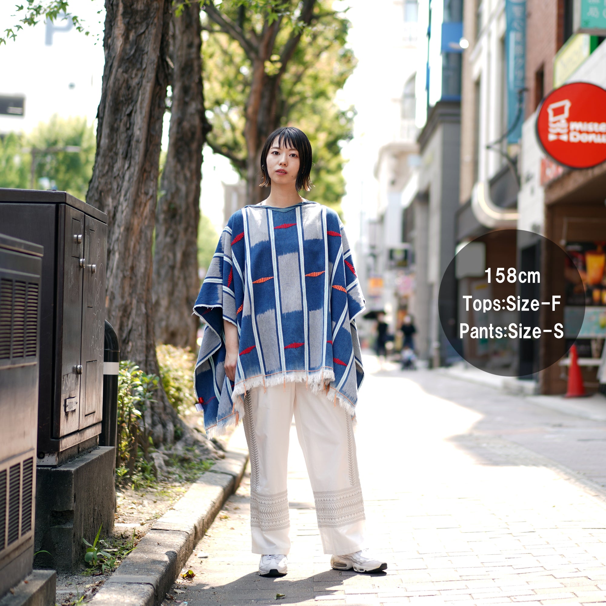 No:M29501 | Name:Poncho | Color:Handwoven African Indigo Cloth, Stripe (One of a Kind) 【MONITALY】-MONITALY-ADDICTION FUKUOKA