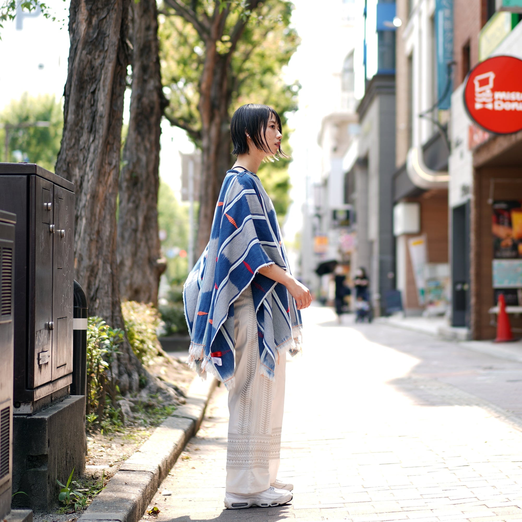 No:M29501 | Name:Poncho | Color:Handwoven African Indigo Cloth, Stripe (One of a Kind) 【MONITALY】-MONITALY-ADDICTION FUKUOKA