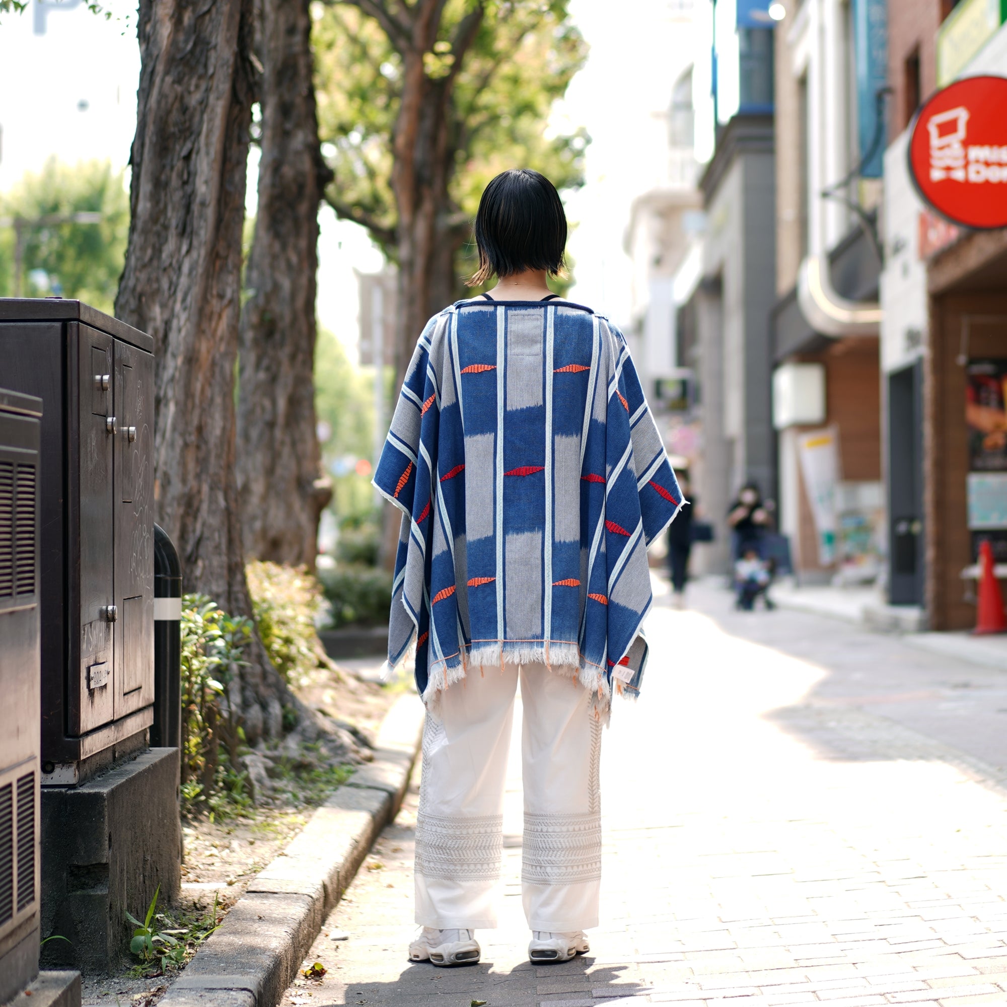 No:M29501 | Name:Poncho | Color:Handwoven African Indigo Cloth, Stripe (One of a Kind) 【MONITALY】-MONITALY-ADDICTION FUKUOKA