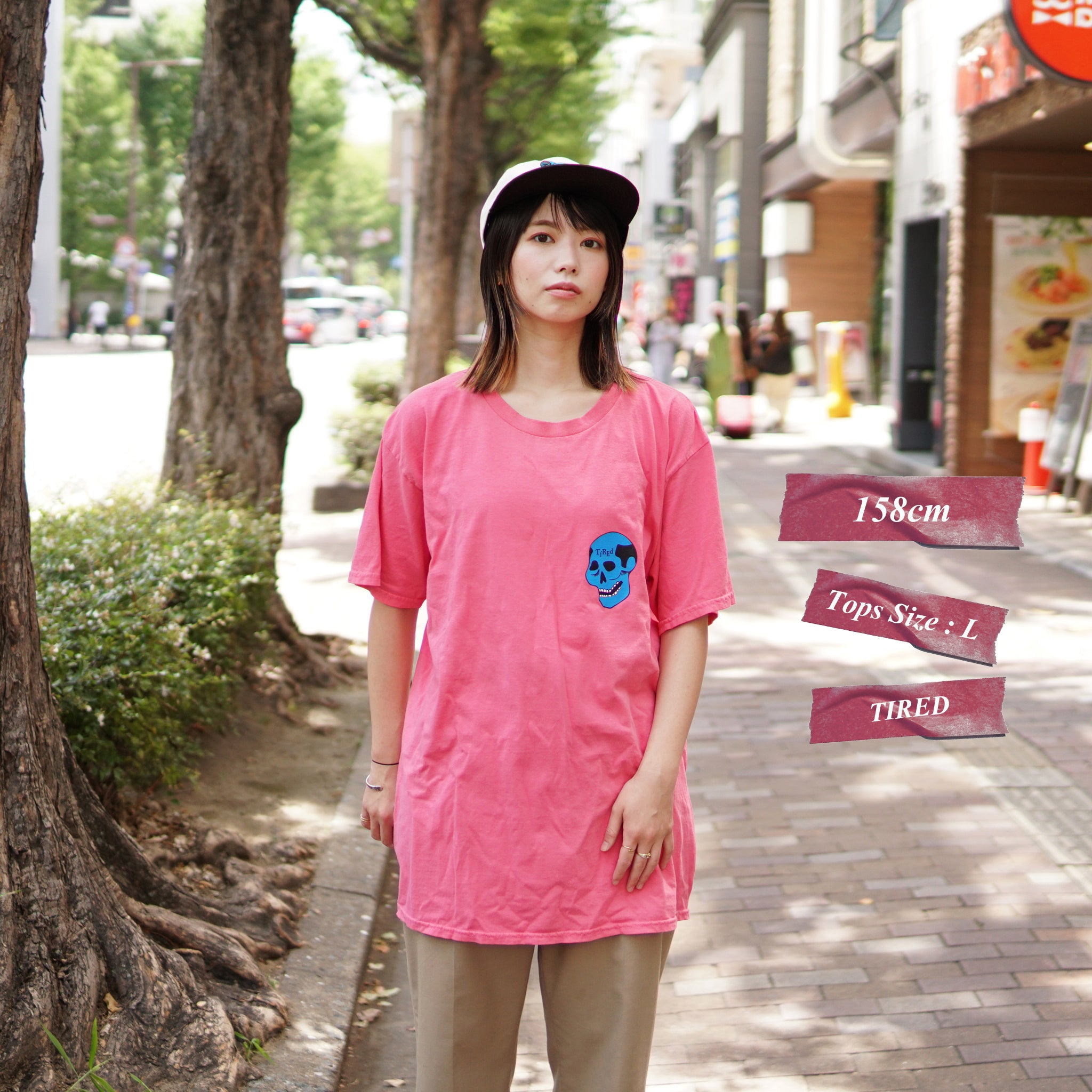 TS00175 | CREEPY SKULL SS TEE – Hot Pink | TIRED【ネコポス選択可能】