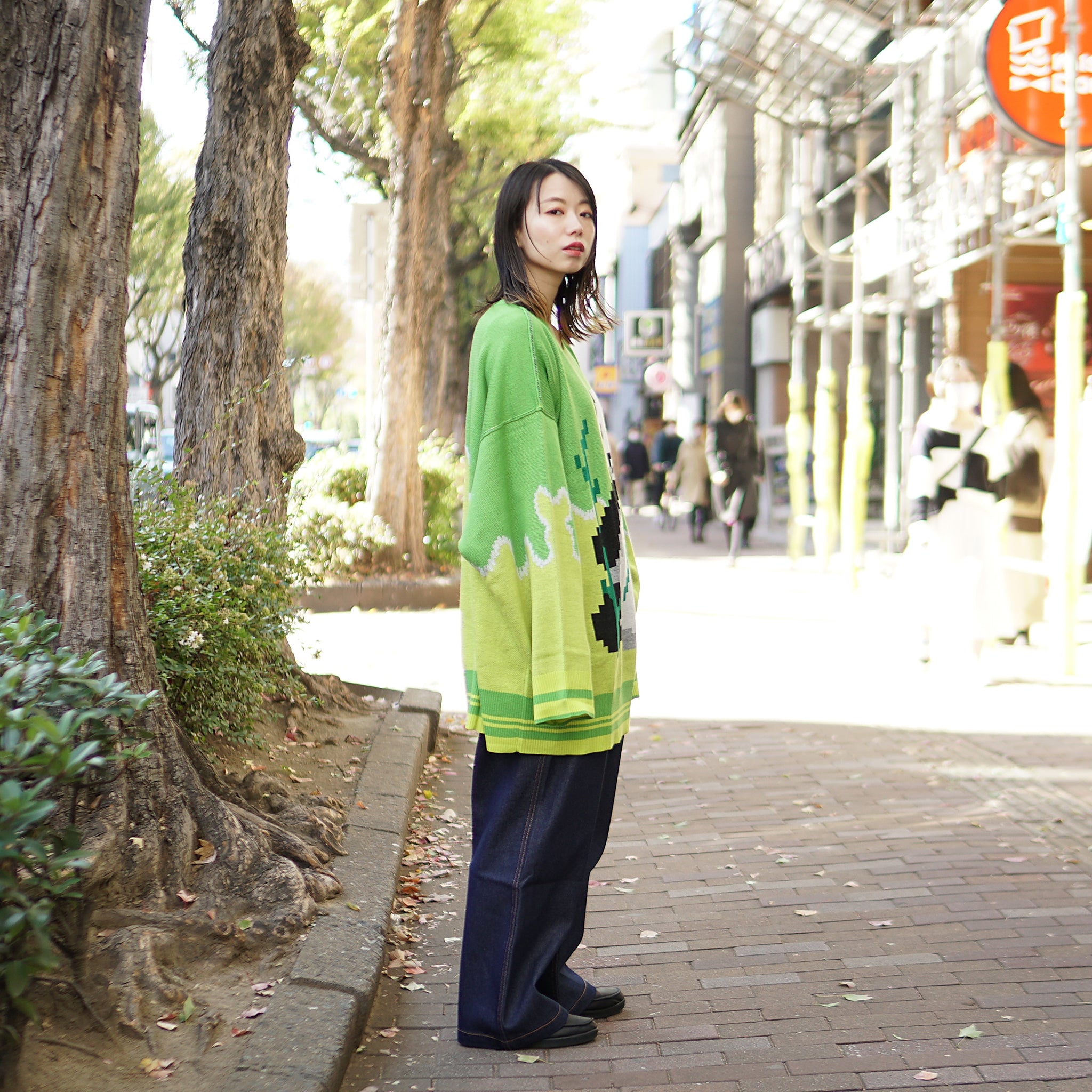 pw22kt02 | panda knit top | Color:grass-paddy | Size:2【PLATEAU STUDIO_プラトー スタジオ】