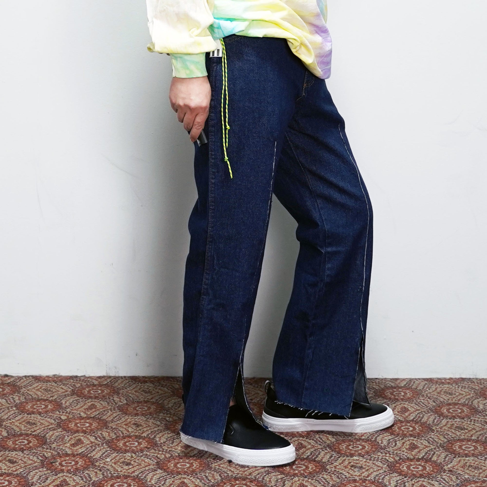 No:REMAKE02 | Name: REMAKE FRONT SLIT DENIM PANTS | Color:PREWASHED INDIGO【RED KAP】-MEG COMPANY-ADDICTION FUKUOKA