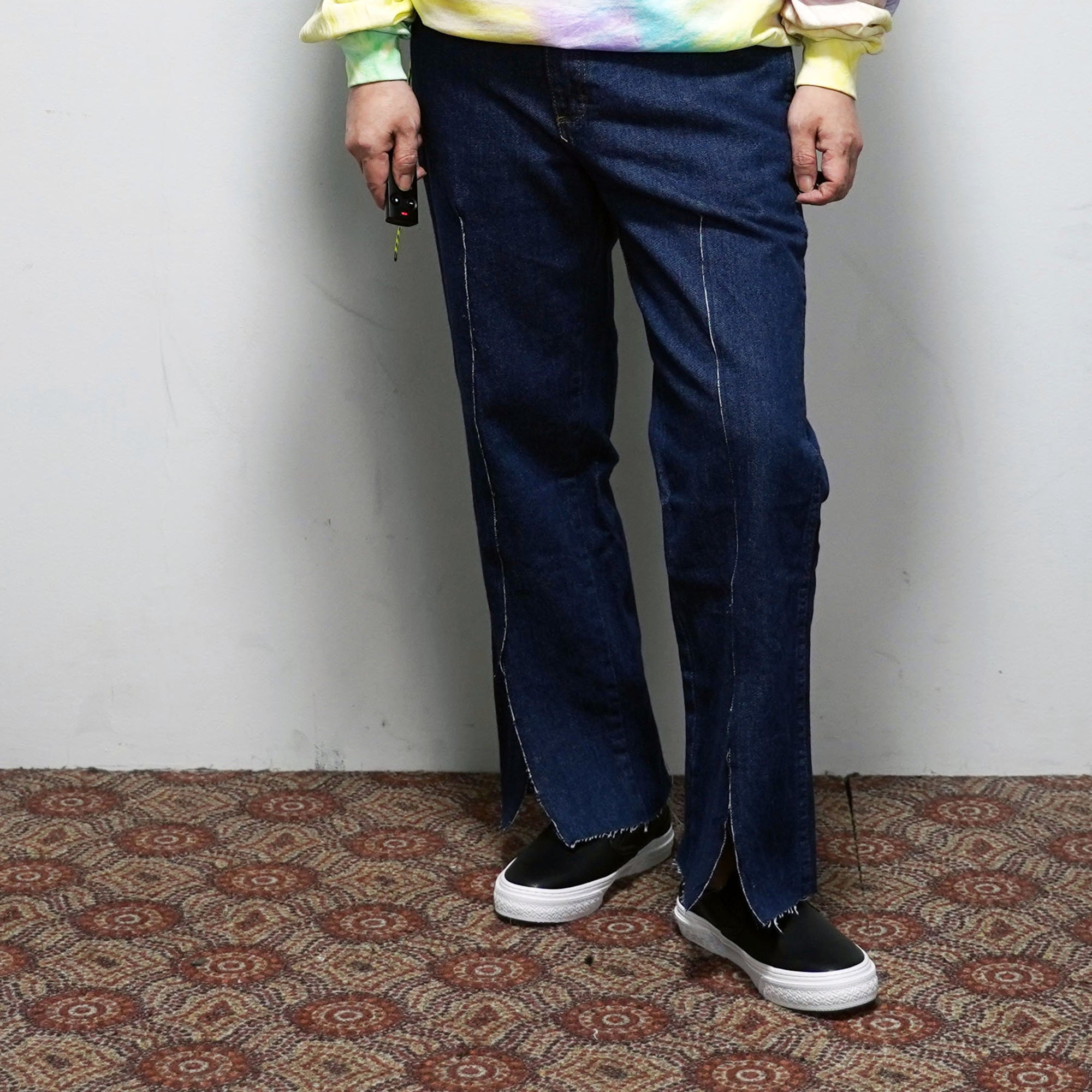 No:REMAKE02 | Name: REMAKE FRONT SLIT DENIM PANTS | Color:PREWASHED INDIGO【RED KAP】-MEG COMPANY-ADDICTION FUKUOKA