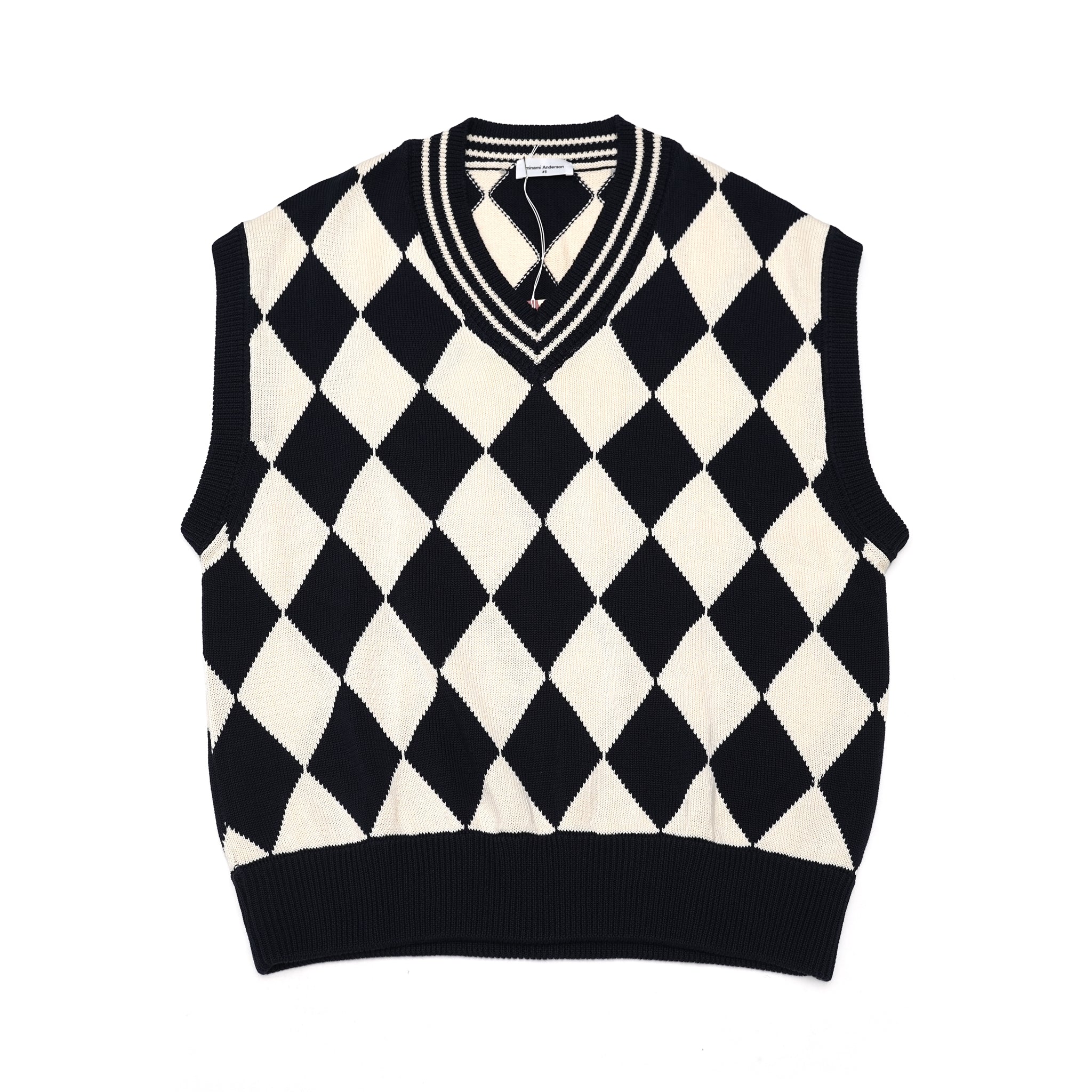 23#08373-2010 | Diamond pattern Cotton Knit Vest | Color:ネイビー【MINAMI ANDERSON_ミナミアンダーソン】