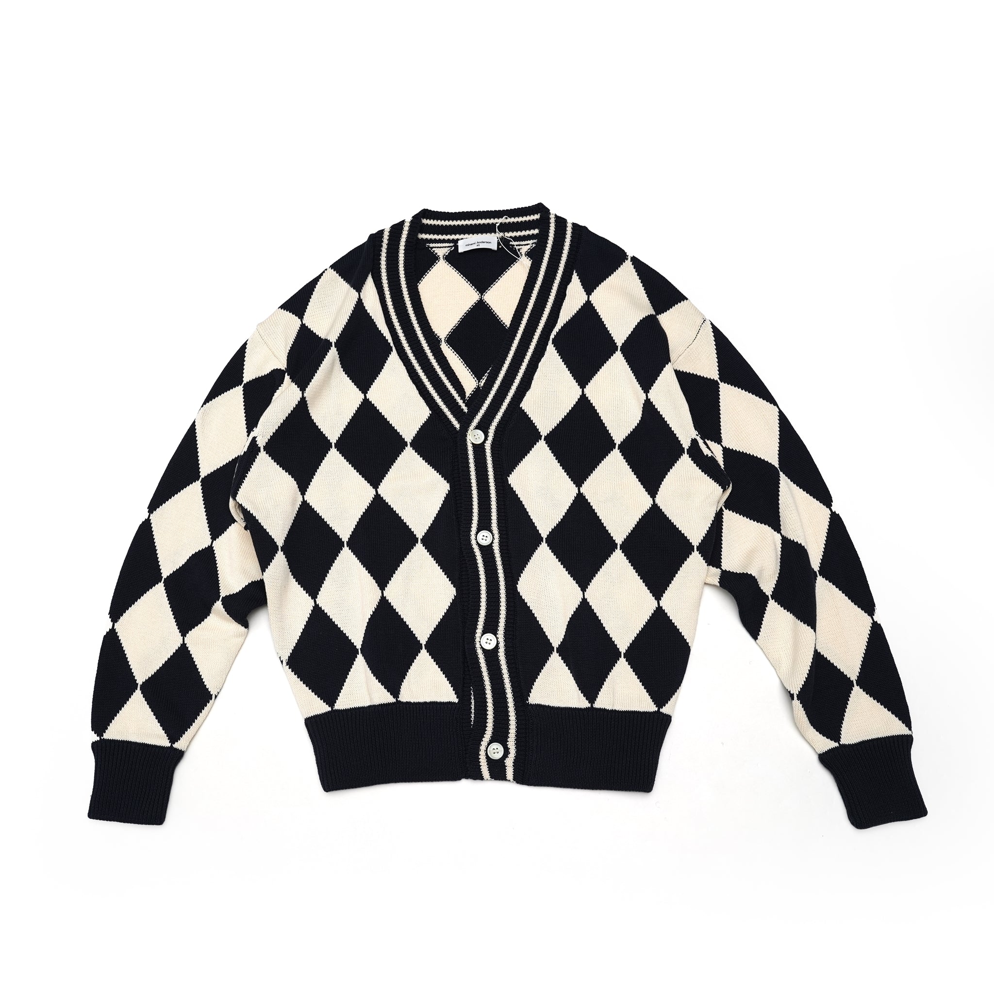 23#08373-3010 | Diamond pattern Cotton Knit Cardigan | Color:ネイビー【MINAMI ANDERSON_ミナミアンダーソン】