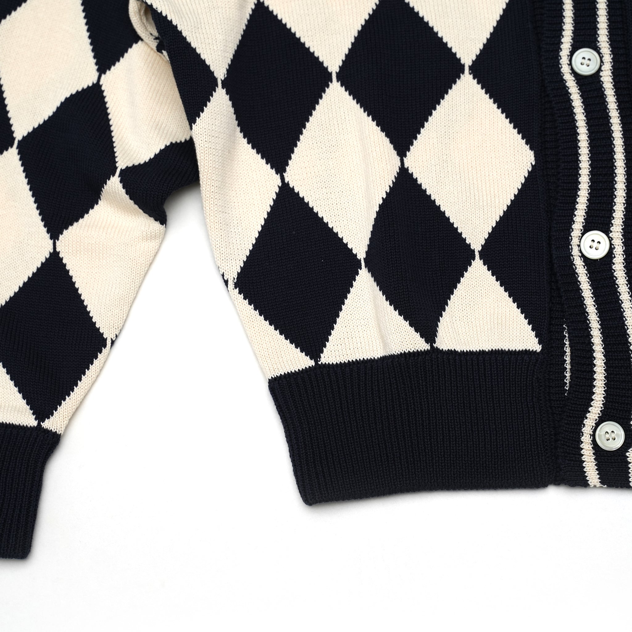23#08373-3010 | Diamond pattern Cotton Knit Cardigan | Color:ネイビー【MINAMI ANDERSON_ミナミアンダーソン】