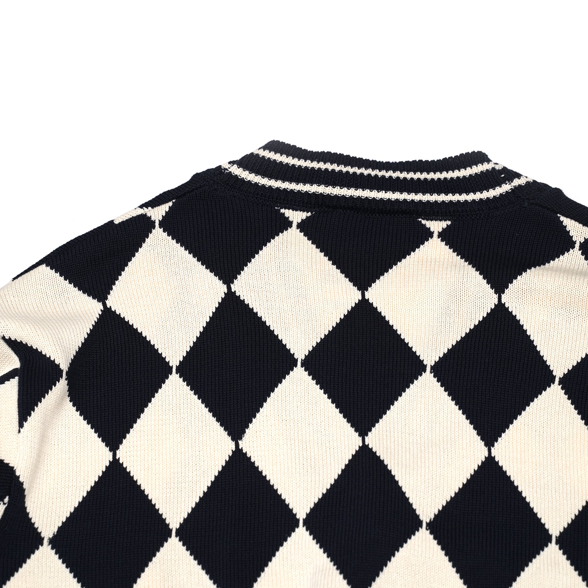 23#08373-3010 | Diamond pattern Cotton Knit Cardigan | Color:ネイビー【MINAMI ANDERSON_ミナミアンダーソン】